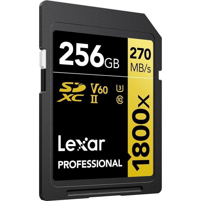 Lexar Professional 256GB SDXC UHS-II Gold Series 1800X Memory Card - High-Speed Performance for DSLR Cameras, 4K Video & Action Cameras