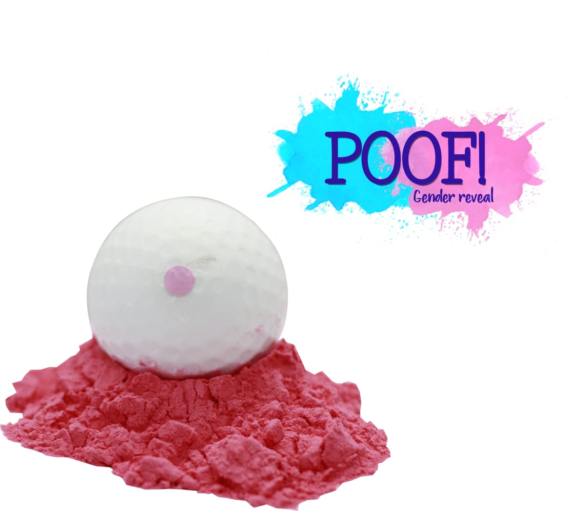 Gender Reveal Golf Balls - Set of 2 Exploding Powder Golf Balls (1 Pink & 1 Blue) with Tee - Fun Backyard Gender Announcement Party Supplies for Baby Shower & Pregnancy Reveal Celebrations