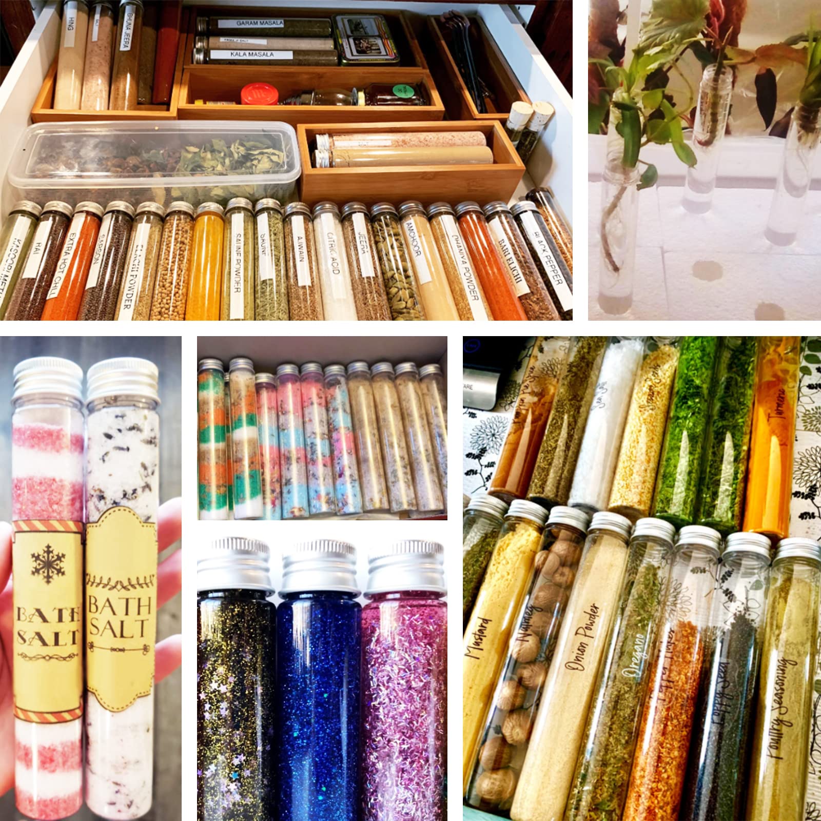 24 Pcs 115ml Clear Plastic Test Tubes with Caps - Flat Bottom Bath Salt Containers for Candy Storage, Gumball Dispensing, Plant Propagation & Jewelry Organizing - Perfect for DIY Crafts, Science Experiments & Party Favors