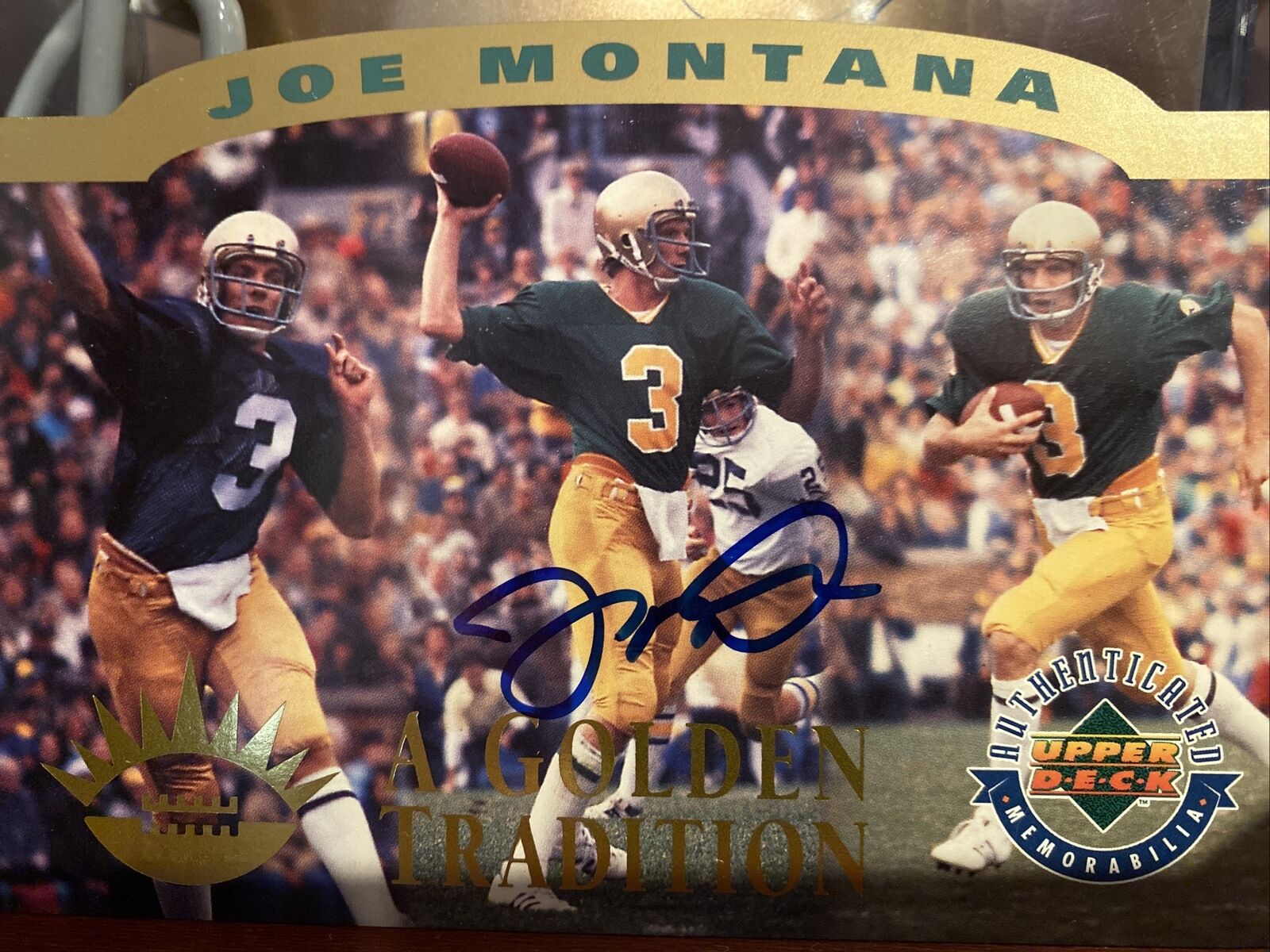 Joe Montana Autographed Notre Dame 1995 Upper Deck Football Card - Oversized Collectible Memorabilia for Sports Fans & Card Collectors - Perfect for Display, Framing, and Investment
