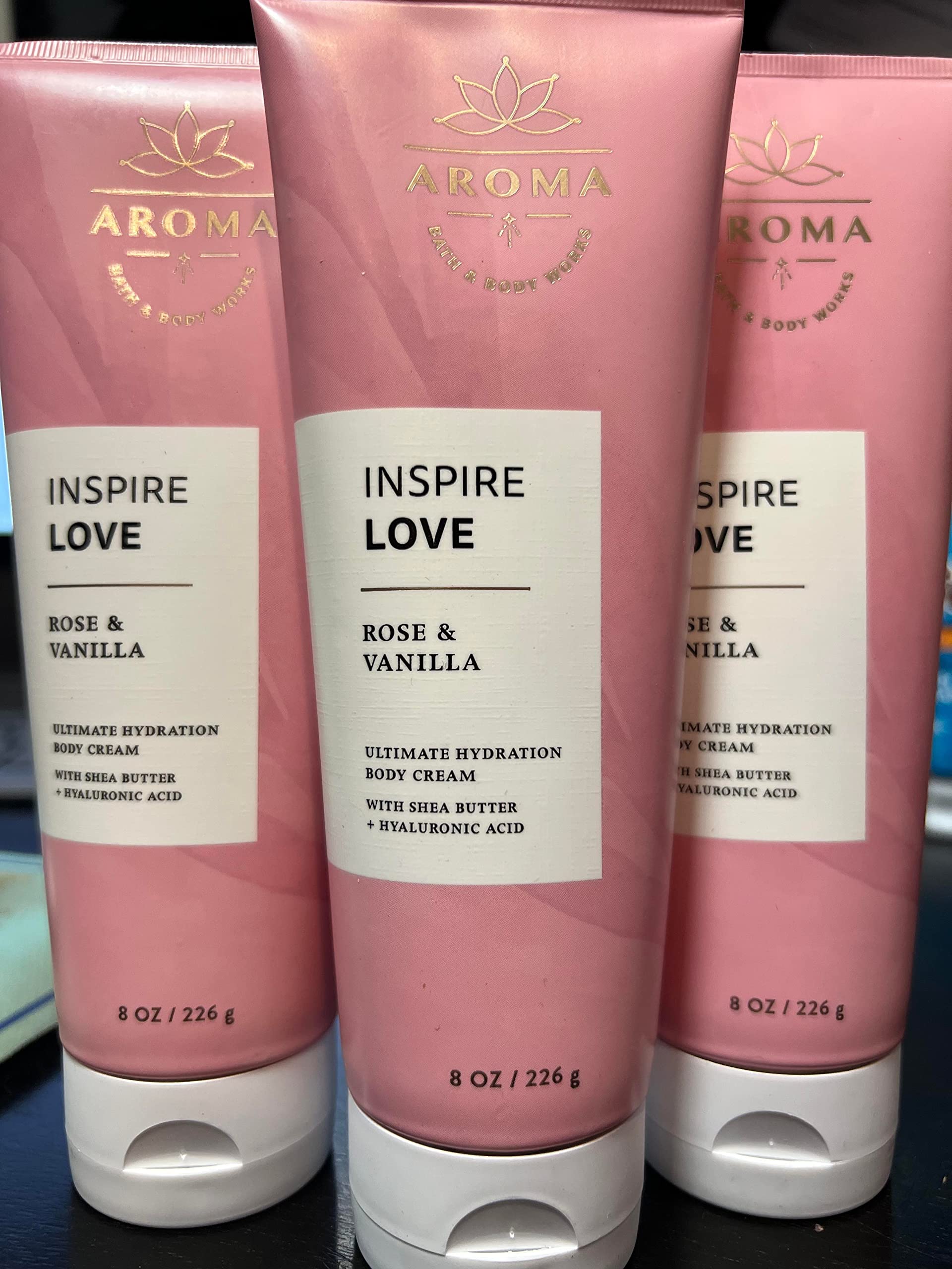 Bath & Body Works Aromatherapy LOVE Rose & Vanilla Moisturizing Body Cream - 3 Pack Full Size Value Set | Hydrating Skincare for Dry Skin, Relaxing Night Routine, Gift for Her