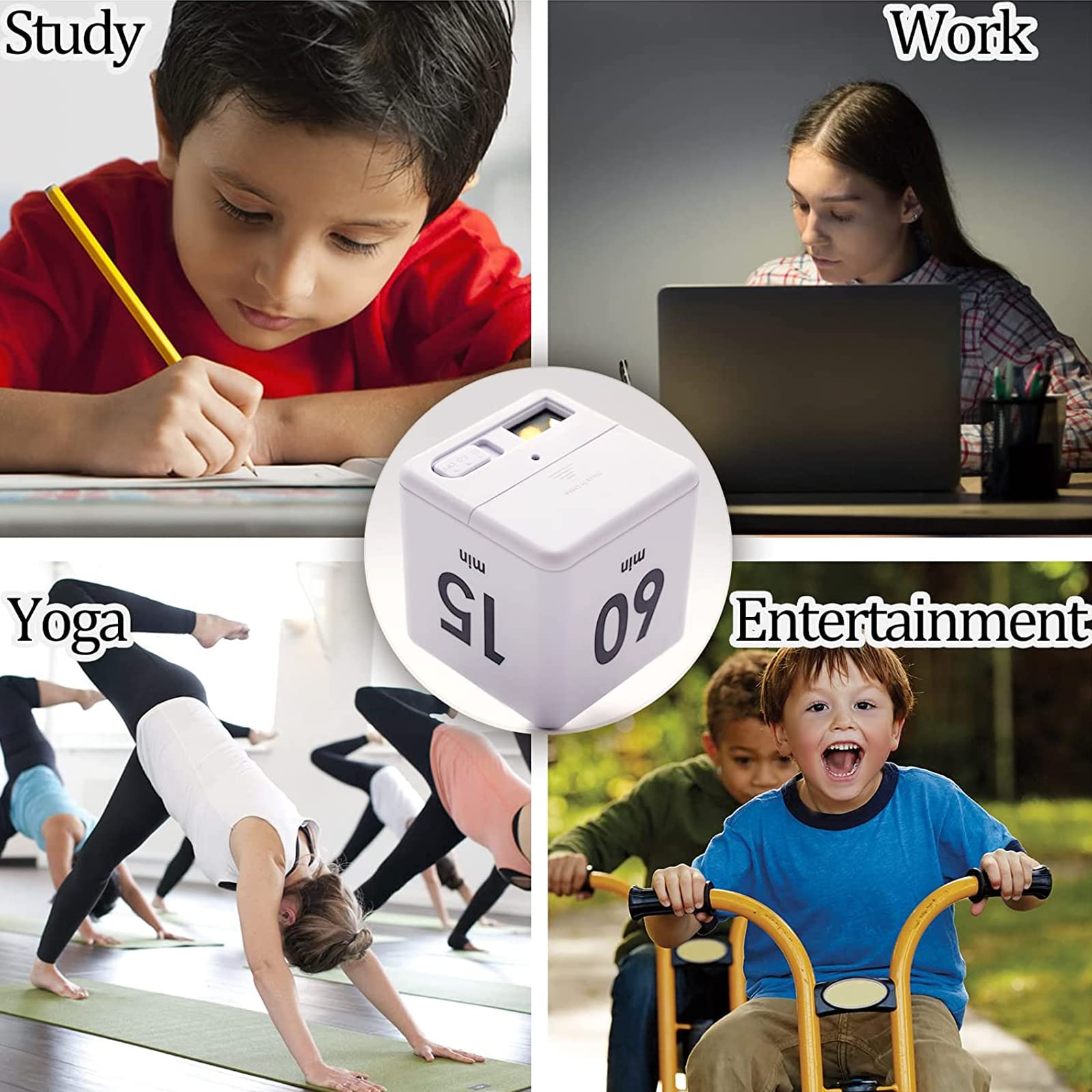 Premium Cube Timer with Gravity Sensor - 15/20/30/60 Minute Countdown for Time Management, Study, Cooking, Reading & Workouts | Portable Flip Timer for Office, Kitchen, Classroom & Gym (White)