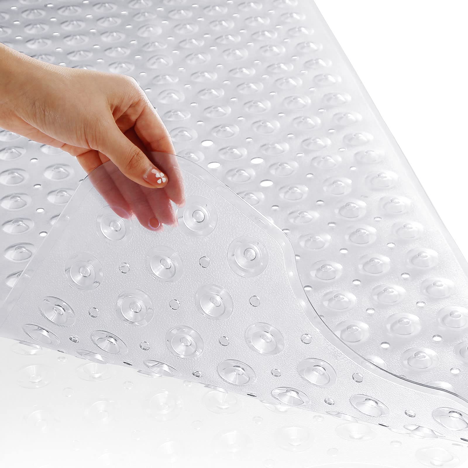 Yimobra Non-Slip Shower Mat for Bathtub - 40 x 16 Inch Phthalate & Latex Free Bath Mat with Strong Suction Cups & Drain Holes - Machine Washable Clear Tub Floor Mat for Bathroom Safety - Perfect for Elderly, Kids & Wet Areas