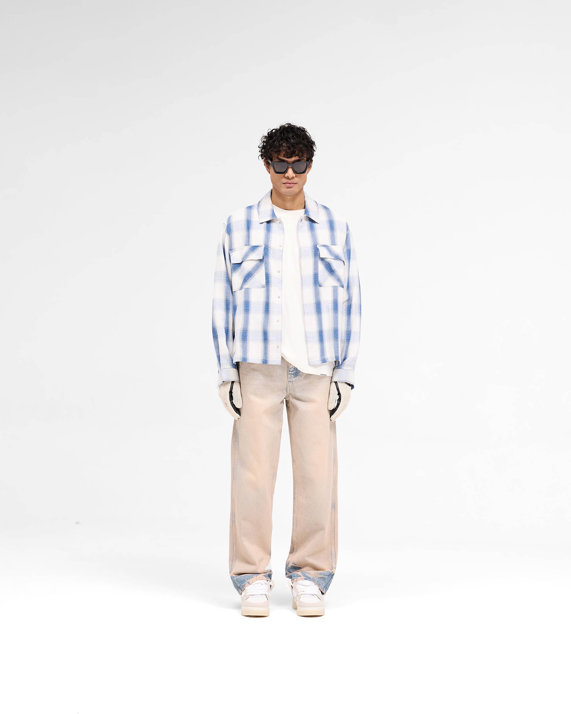 Men's Mid Blue Flannel Shirt for Fall & Winter | Soft Plaid Long Sleeve Button-Up | Perfect for Casual Outfits, Outdoor Adventures & Layering