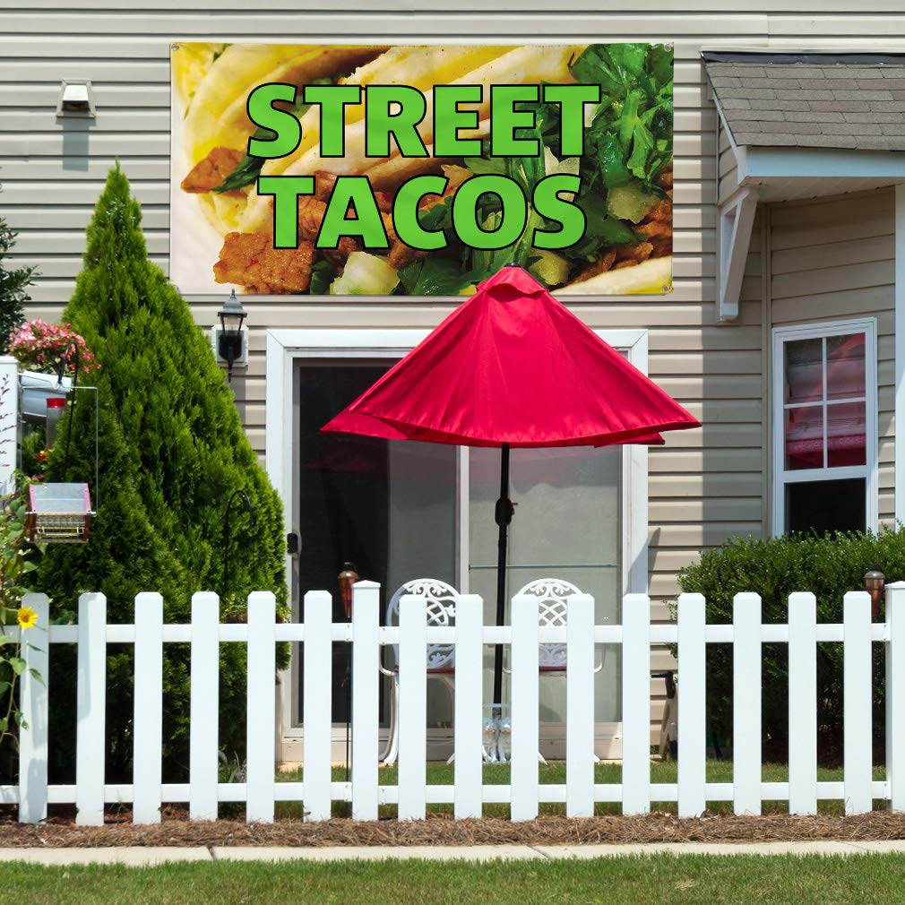 Custom Vinyl Banner - 48x96 Inches, Weatherproof Outdoor Advertising Sign with 8 Grommets (Yellow) for Restaurants, Food Trucks & Street Tacos - Perfect for Yard Signs, Events & Industrial Use