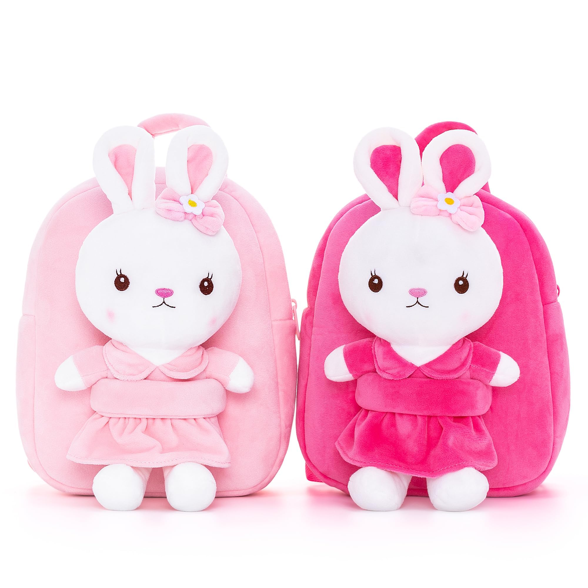 Cute Bunny Plush Toy Toddler Backpack for Girls - Rose Red 9 Inch Kids School Bag with Stuffed Animal, Perfect for Preschool, Daycare & Travel Accessories