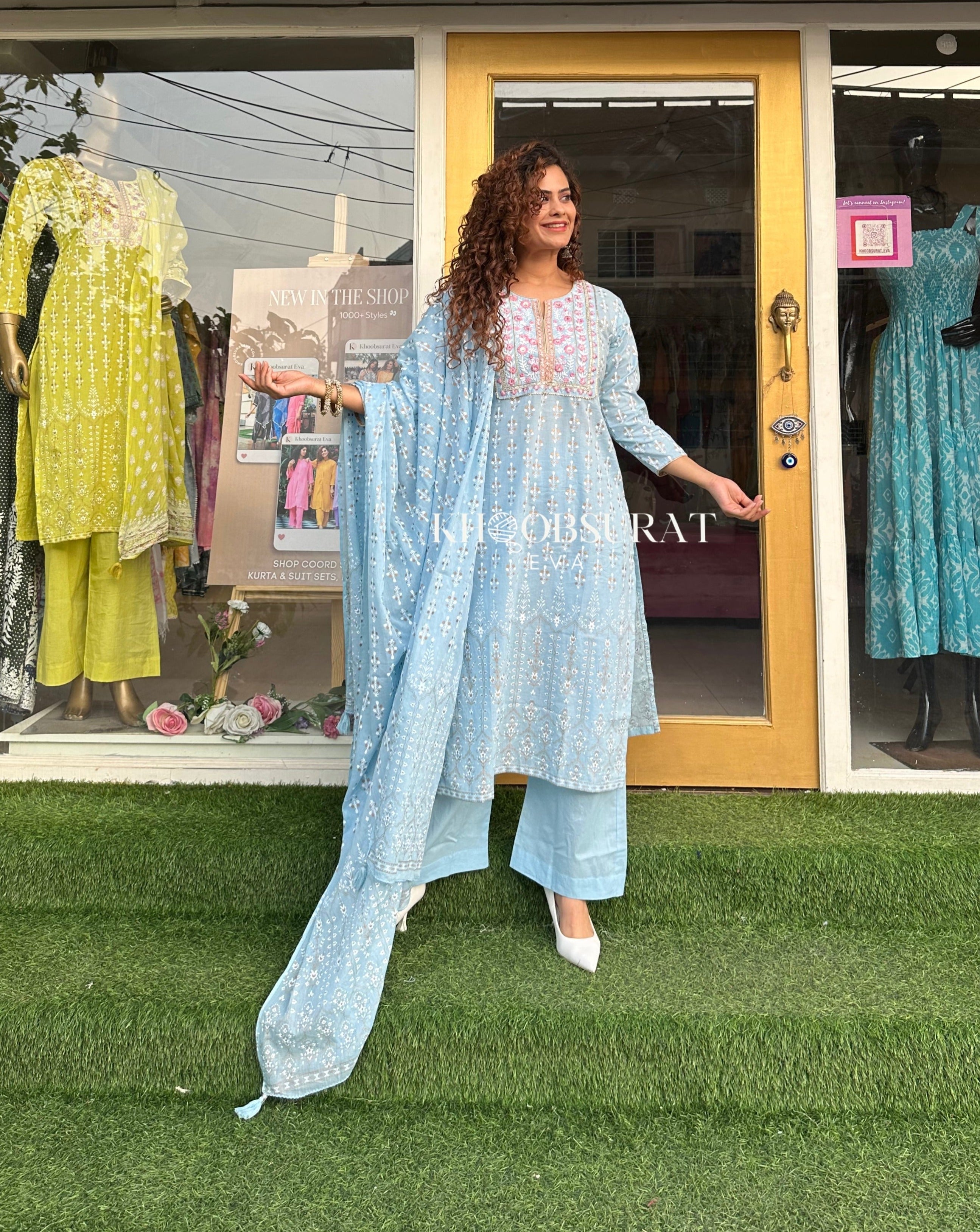 JAANAKI Blue Embroidered Kurta Suit Set for Women | Traditional Indian Ethnic Wear | Perfect for Festivals, Weddings & Special Occasions