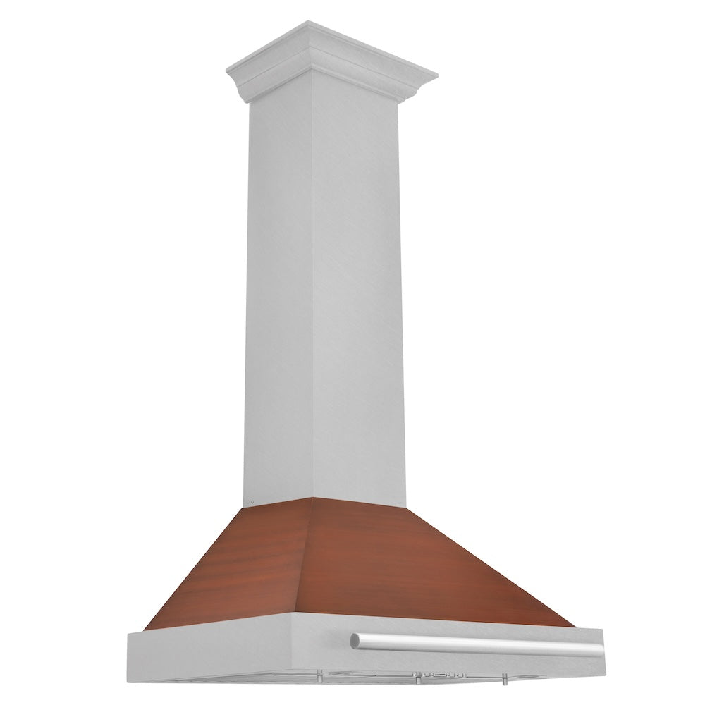 ZLINE 30 Inch Convertible Wall Mount Range Hood - Satin Stainless Steel with Copper Shell & Stainless Steel Handle (KB4SNX C 30) | Powerful Ventilation for Kitchen, Perfect for Modern Home Cooking & BBQ