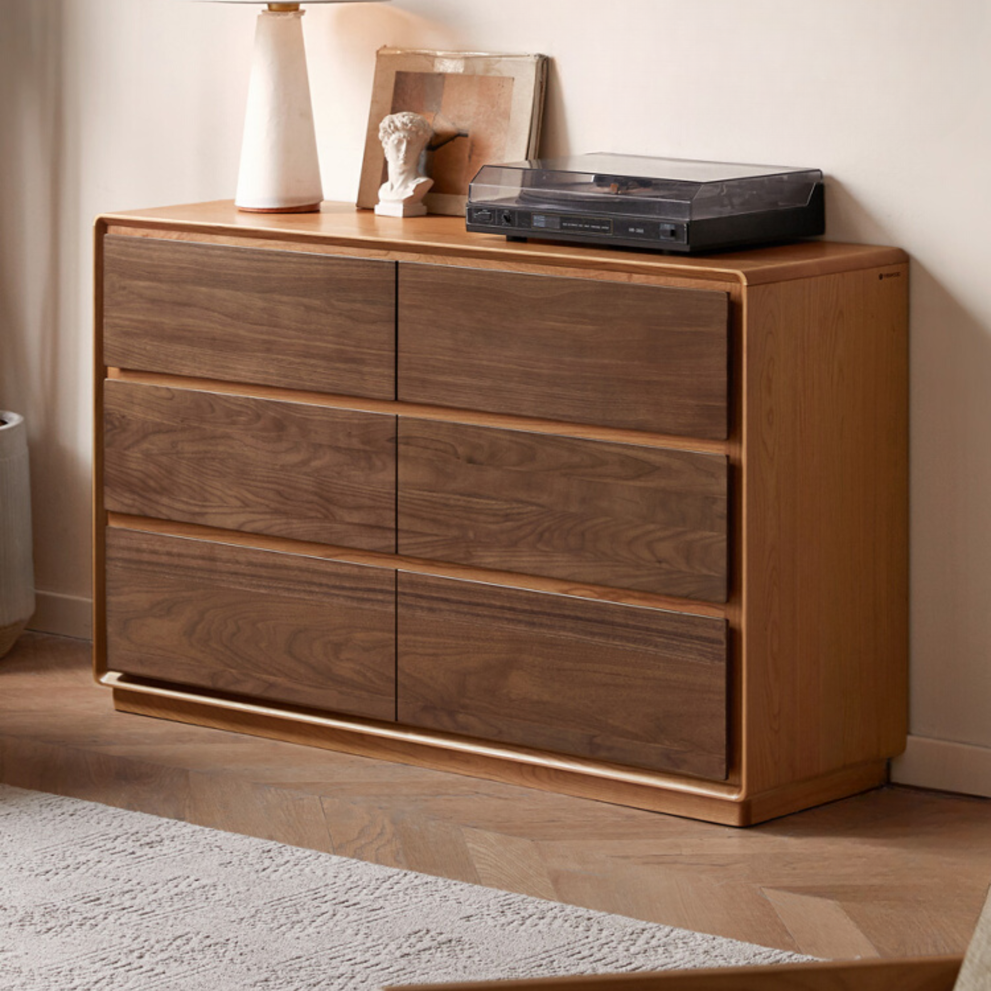 Premium Black Walnut & Cherry Solid Wood Modern Dresser Drawer Cabinet - Stylish Bedroom Storage for Clothes, Linens & Accessories