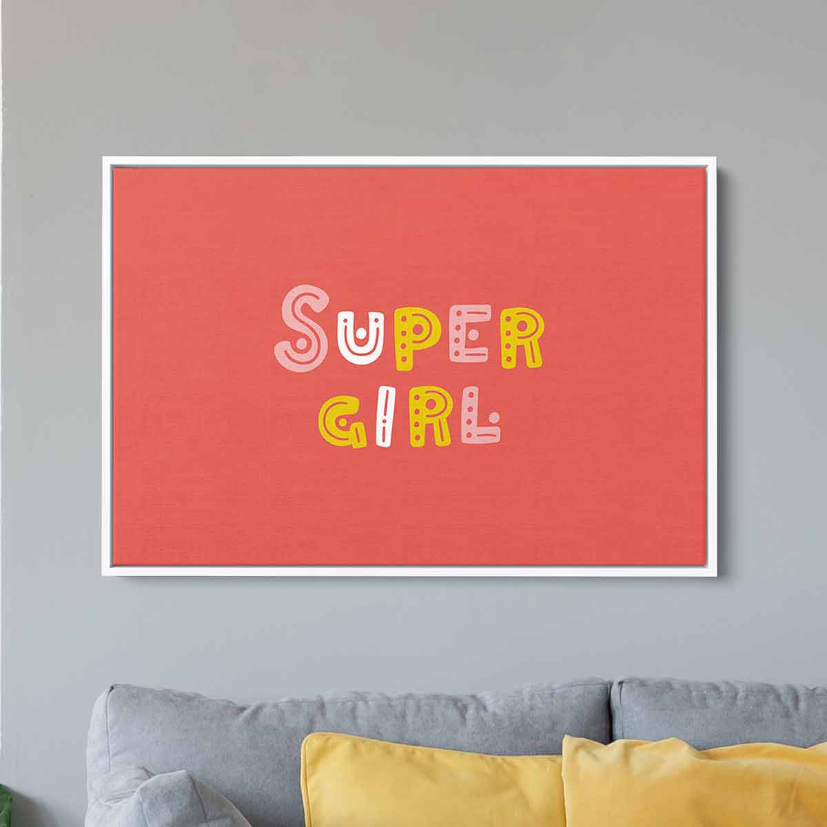 Red Supergirl Wall Art Canvas 7330 - Superhero Home Decor for Living Room, Bedroom & Office - Modern Canvas Painting for Comic Fans & Gift Ideas