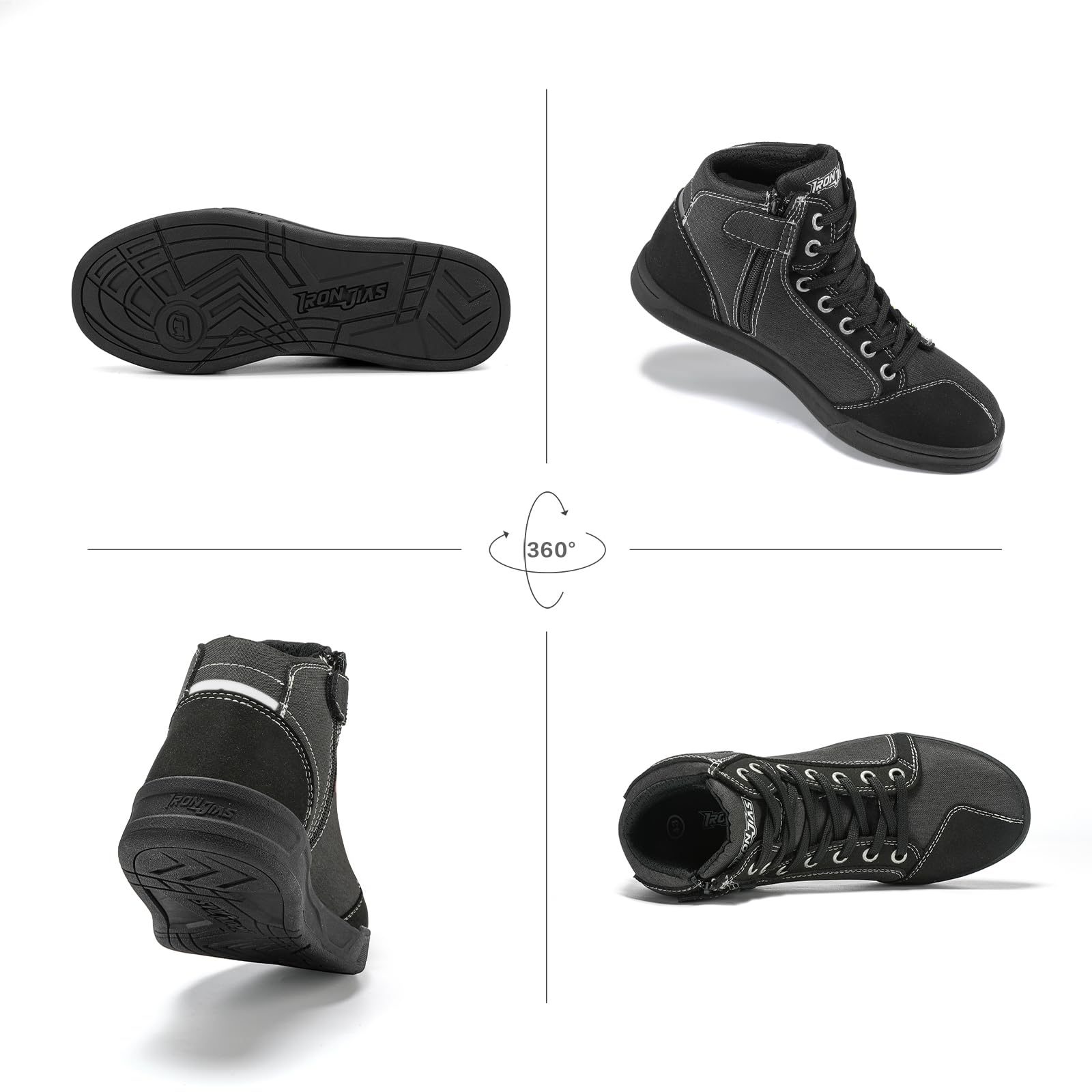 IRON JIA'S Men's Motorcycle Shoes - Breathable Protective Streetbike Footwear with Anti-Slip Sole for Powersports (Black, Size 9.5) - Perfect for Casual Riding & Urban Commuting