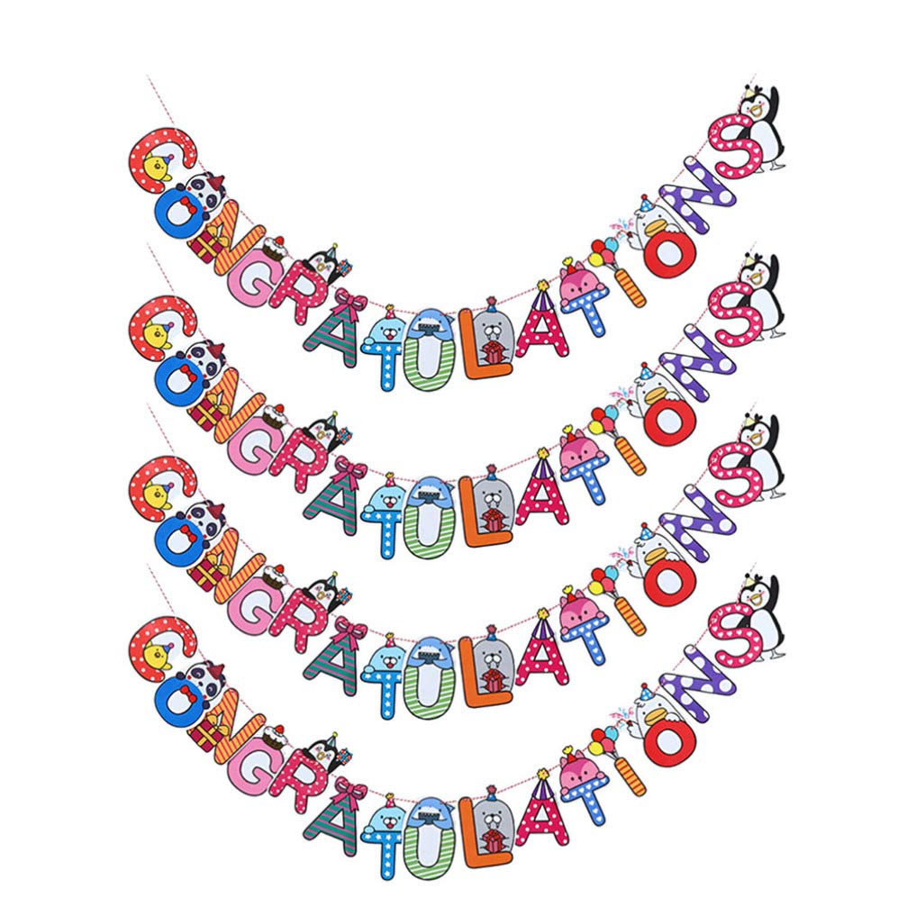 Amosfun 4-Piece Kids Birthday Banner Set - Cartoon Letters Hanging Decorations for Birthday, Graduation & Party (Ideal for Classroom, Home, Baby Shower & Festival Celebrations)