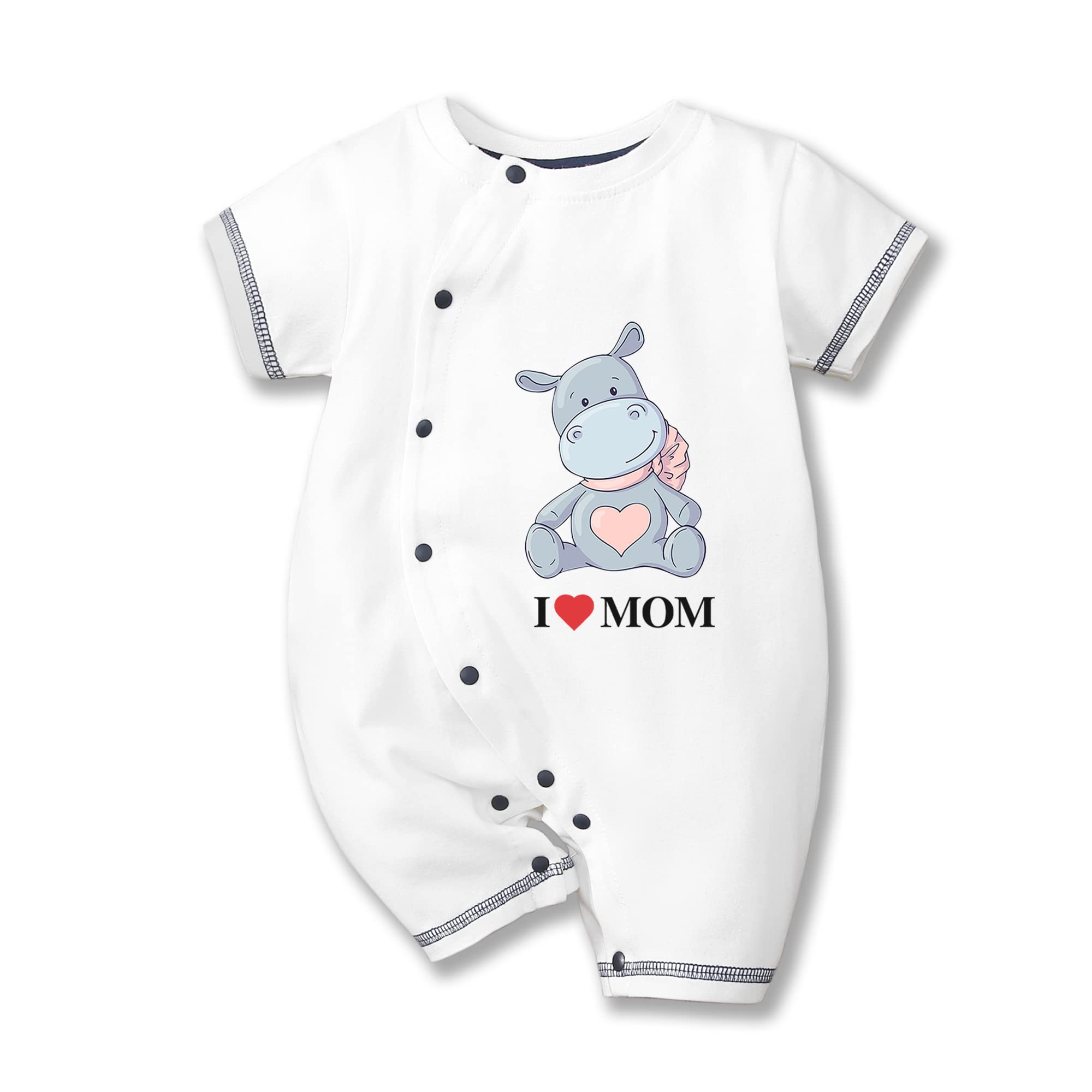 Baby Boy & Girl Cotton Birthday Outfits - Cute Hippo Print Unisex Bodysuit 0-24 Months | Newborn I Love Mom Onesie | Perfect for First Birthday Photos & Family Matching Outfits