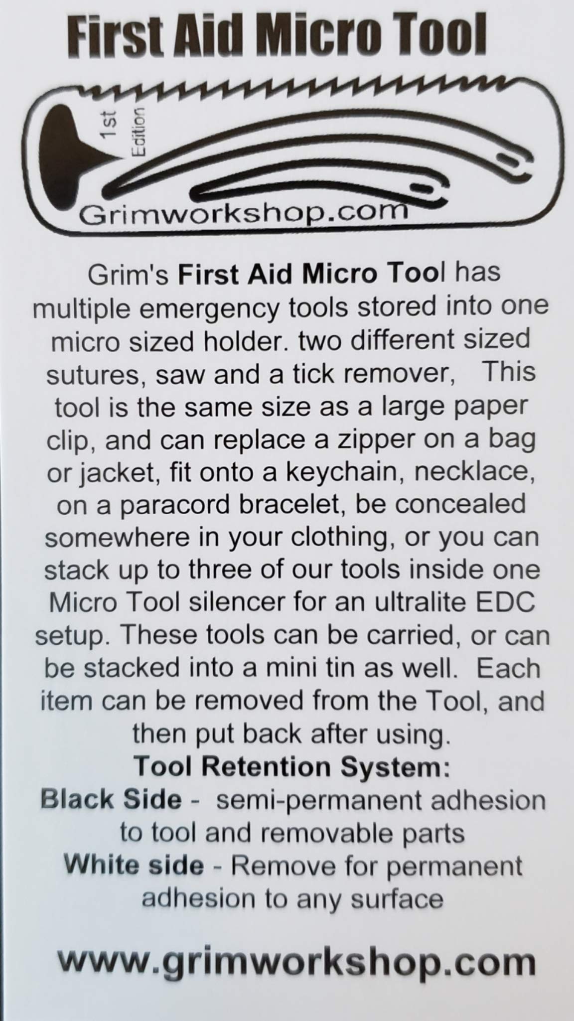 Grim Workshop First Aid Micro Tool - Compact Emergency Survival Kit for Hiking, Camping & Outdoor Adventures