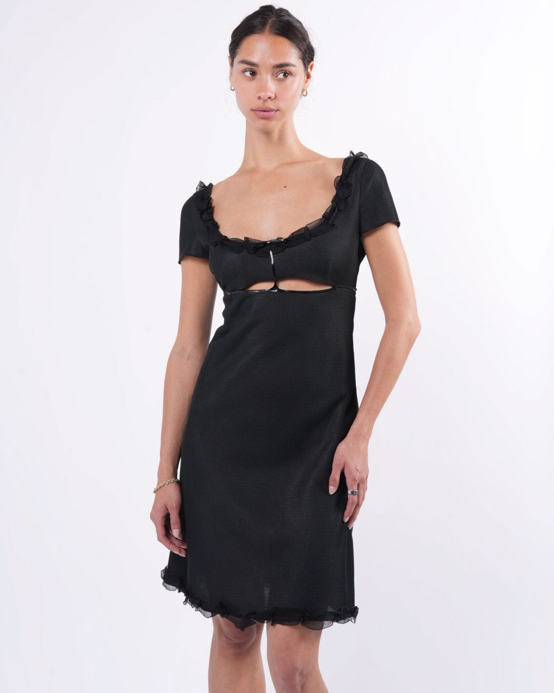 Vintage 1990s Retro Dress with Patent Leather Trim - Perfect for 90s Theme Parties, Halloween Costumes & Retro Fashion Lovers