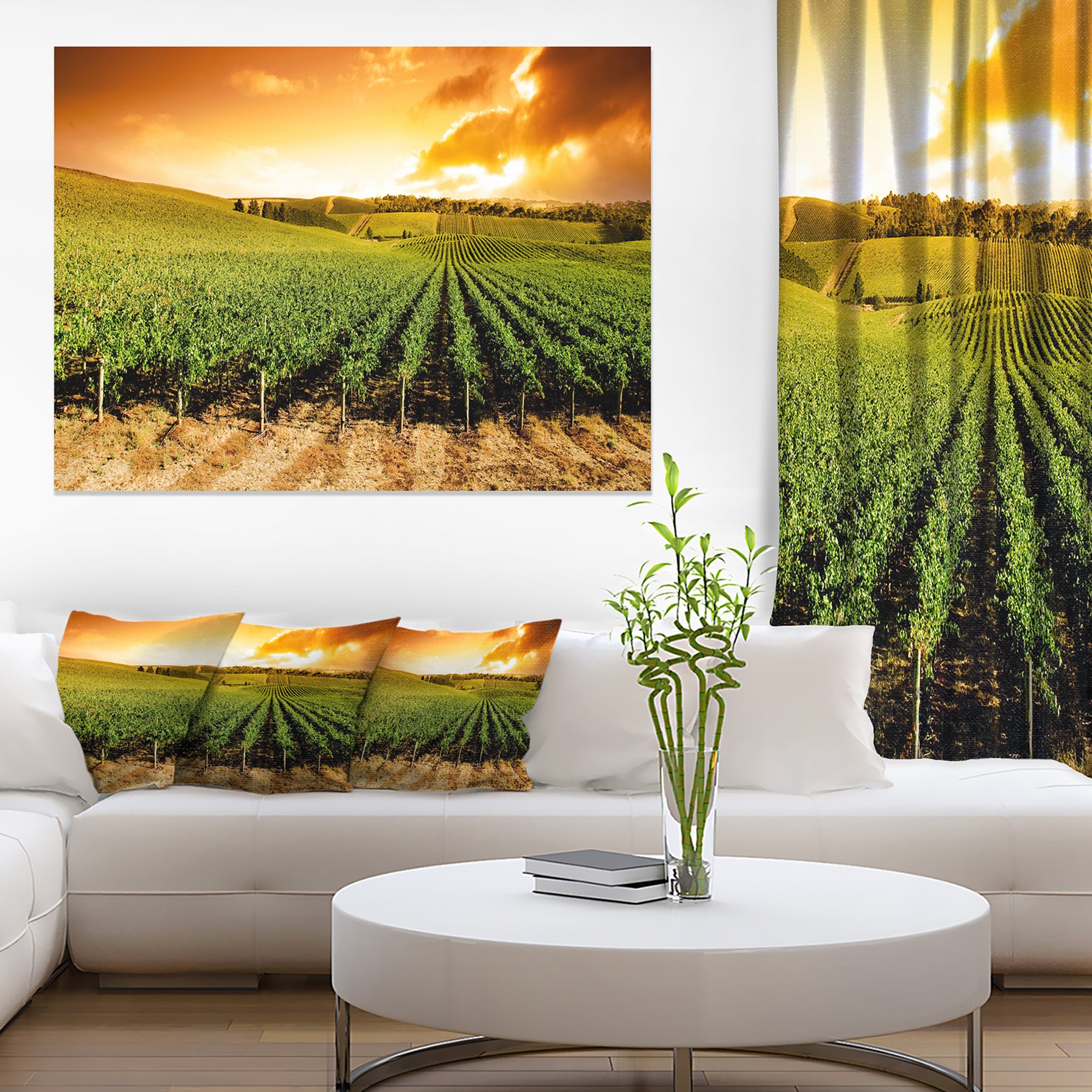 Stunning Sunset Vineyard Panorama Wall Art - Extra Large Landscape Canvas Print for Living Room, Bedroom & Office Decor