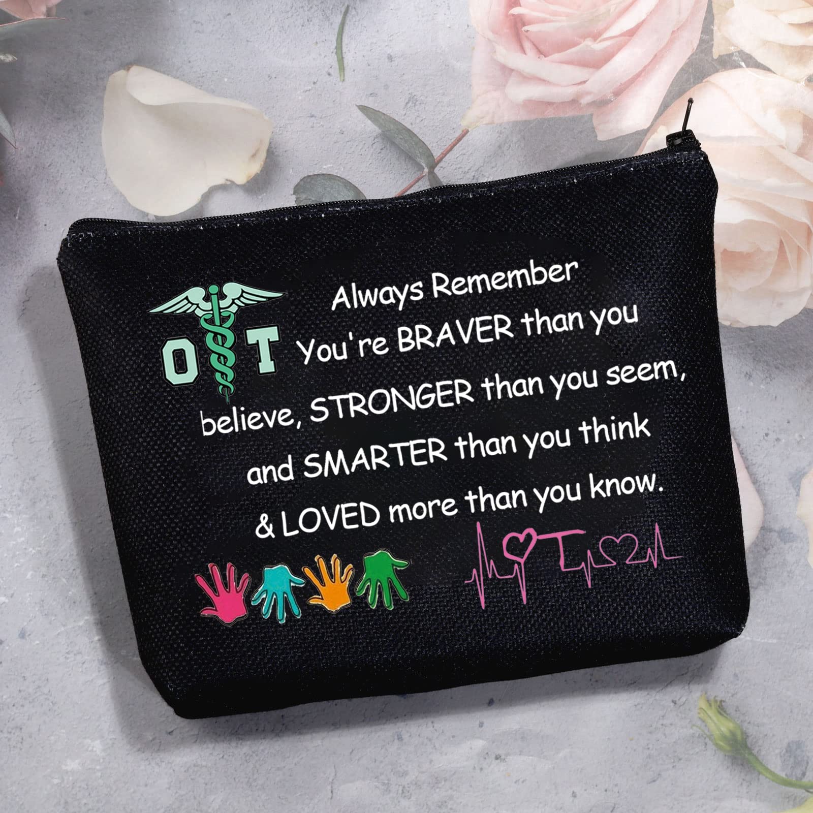 MBMSO OT Gifts - Black Medium Occupational Therapy Bag with Zipper | Therapist Cosmetic Pouch for Makeup & Medical Supplies | Perfect for OT Students, Practitioners & Healthcare Professionals