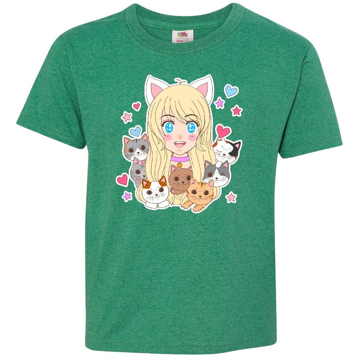 Inktastic Neko Anime Girl with Kittens Youth T-Shirt - Cute Japanese Kawaii Cat Graphic Tee for Anime Fans & Cat Lovers - Perfect for Cosplay, Conventions & Casual Wear