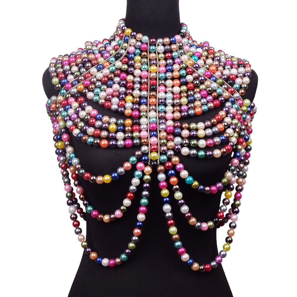 CCbodily Pearl Body Chain Bra - Elegant Shoulder Necklace & Bra Jewelry for Women | Perfect for Beach Parties, Festivals, and Boudoir Photography