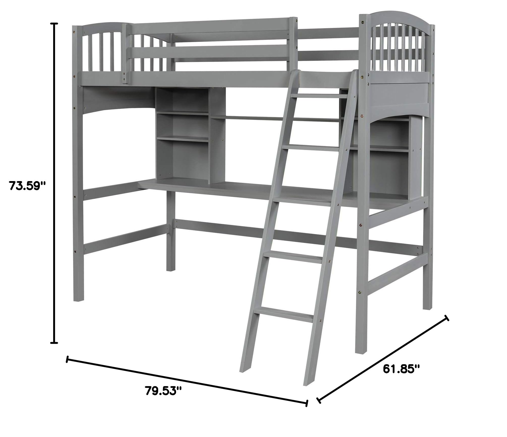 Merax Twin Size Loft Bed with Storage Shelves, Desk & Ladder - Space-Saving Gray Study Bed for Kids & Teens - Perfect for Small Bedrooms, Dorms & Apartments
