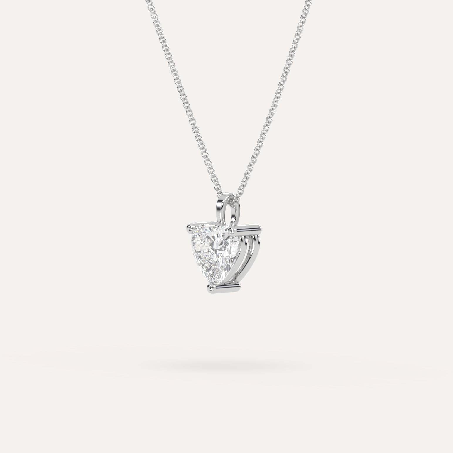 2 Carat Heart-Shaped Diamond Pendant Necklace - 14K White Gold Solitaire Jewelry for Women - Perfect for Valentine's Day, Anniversary & Romantic Gifts