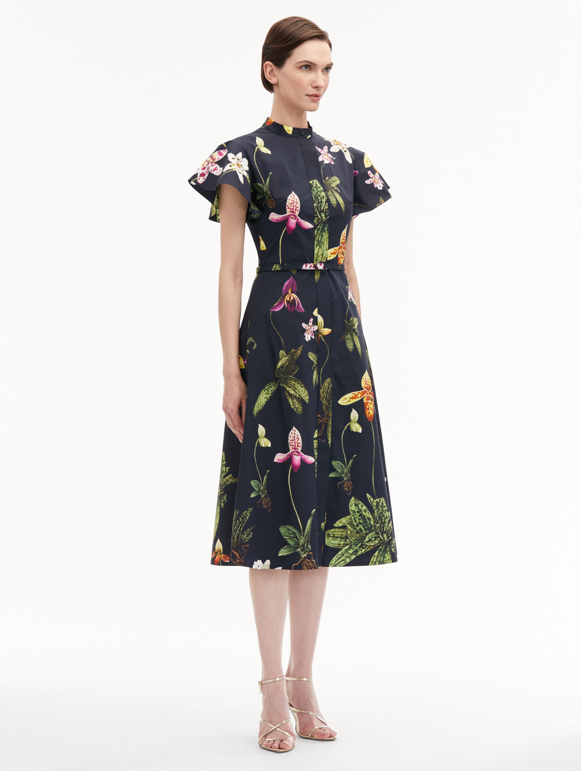 Orchid Cotton Poplin Short Sleeve Dress for Women - Floral Print Summer Casual Dress for Outdoor, Beach & Vacation Wear