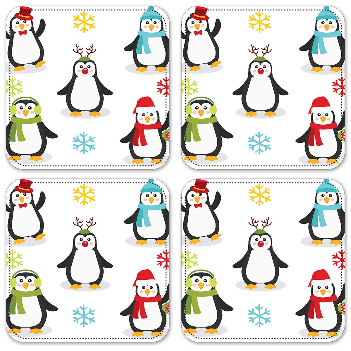 Premium Vinyl Drink Coasters Set of 4 - Cute Penguin Design - Absorbent & Durable Coasters for Coffee, Beer, Wine - Perfect for Home, Office, or Bar Use