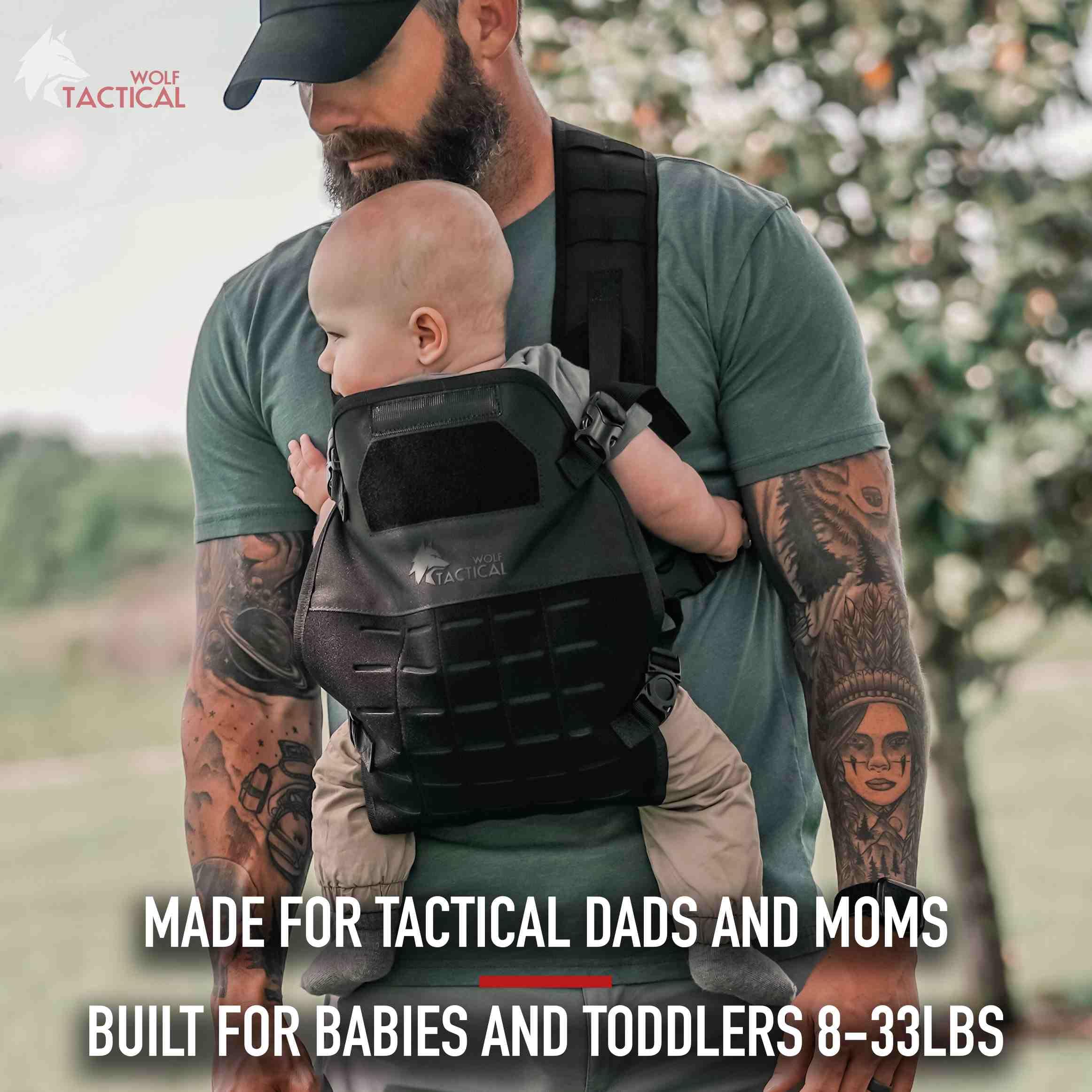 WOLF TACTICAL Military-Grade Baby Carrier for Men - Adjustable Infant & Toddler Carrier for Dads - Perfect for Hiking, Travel & Outdoor Adventures