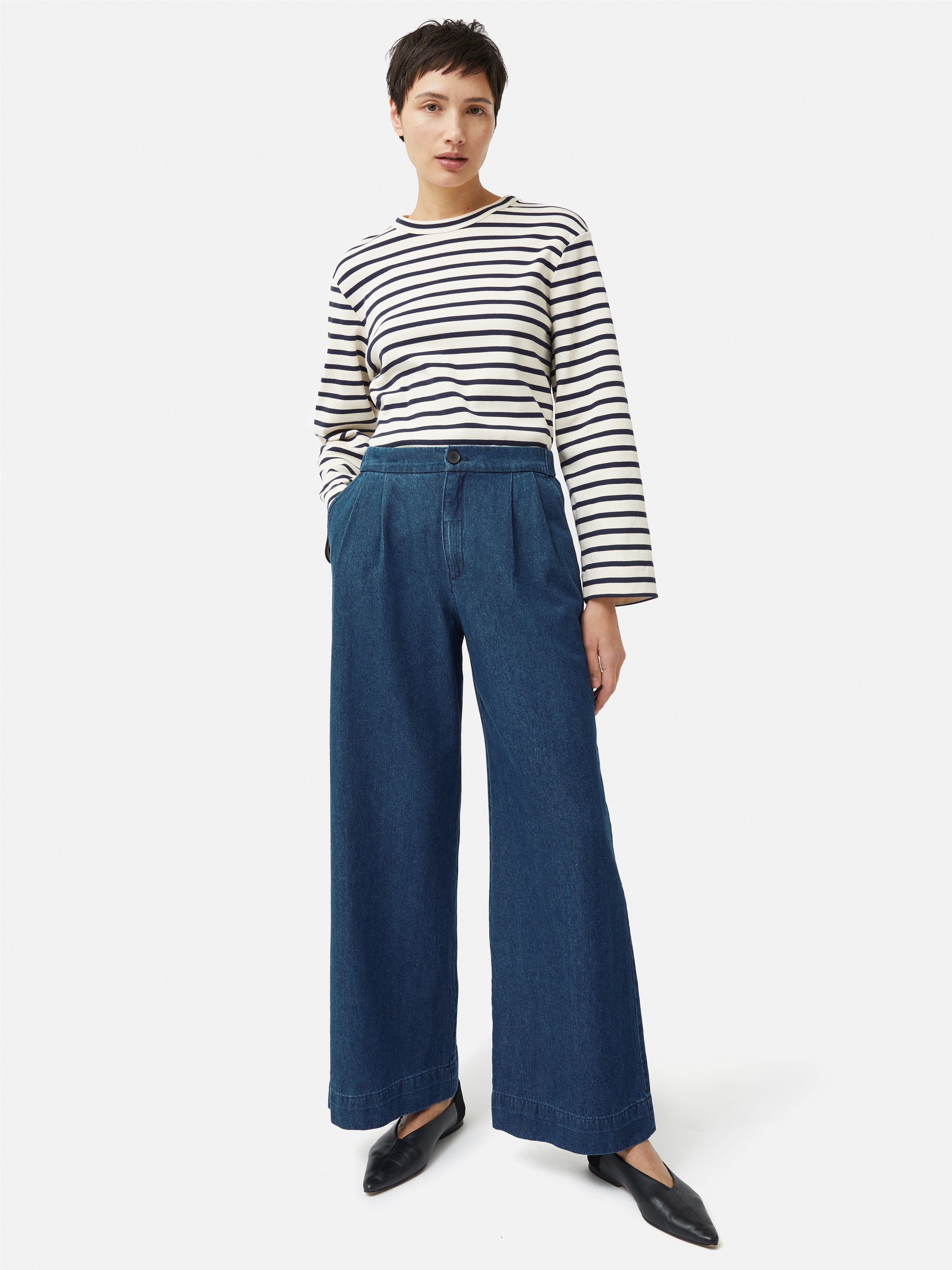 Relaxed Fit Denim Pants for Women - Comfortable Indigo Blue Jeans for Casual Wear & Everyday Outfits