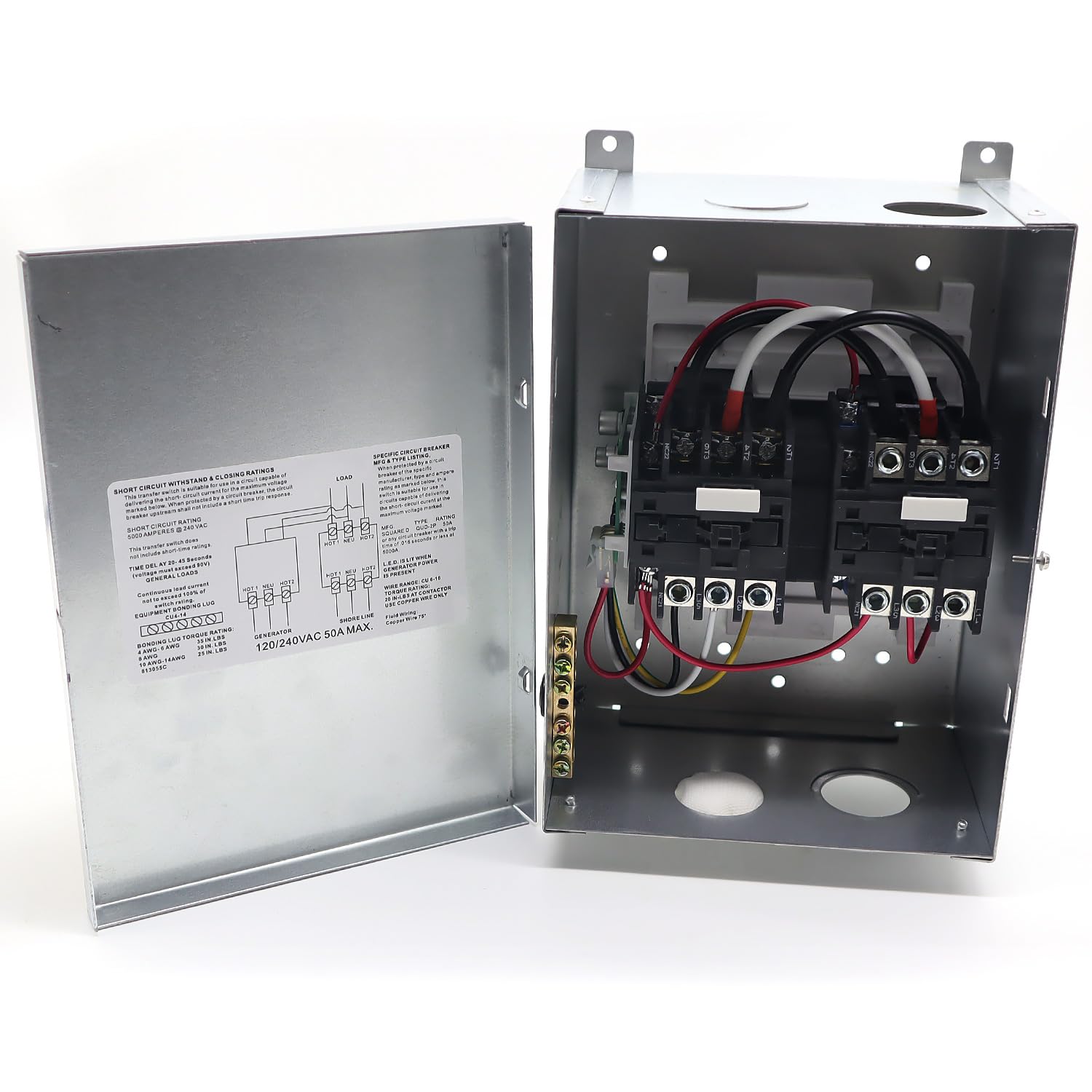 50 Amp Automatic Transfer Switch for RV & Boats - 120/240V AC Power Transfer Relay - Heavy Duty Electrical Switch for Campers, Yachts & Marine Use - Perfect for Seamless Power Transition in Outdoor Adventures