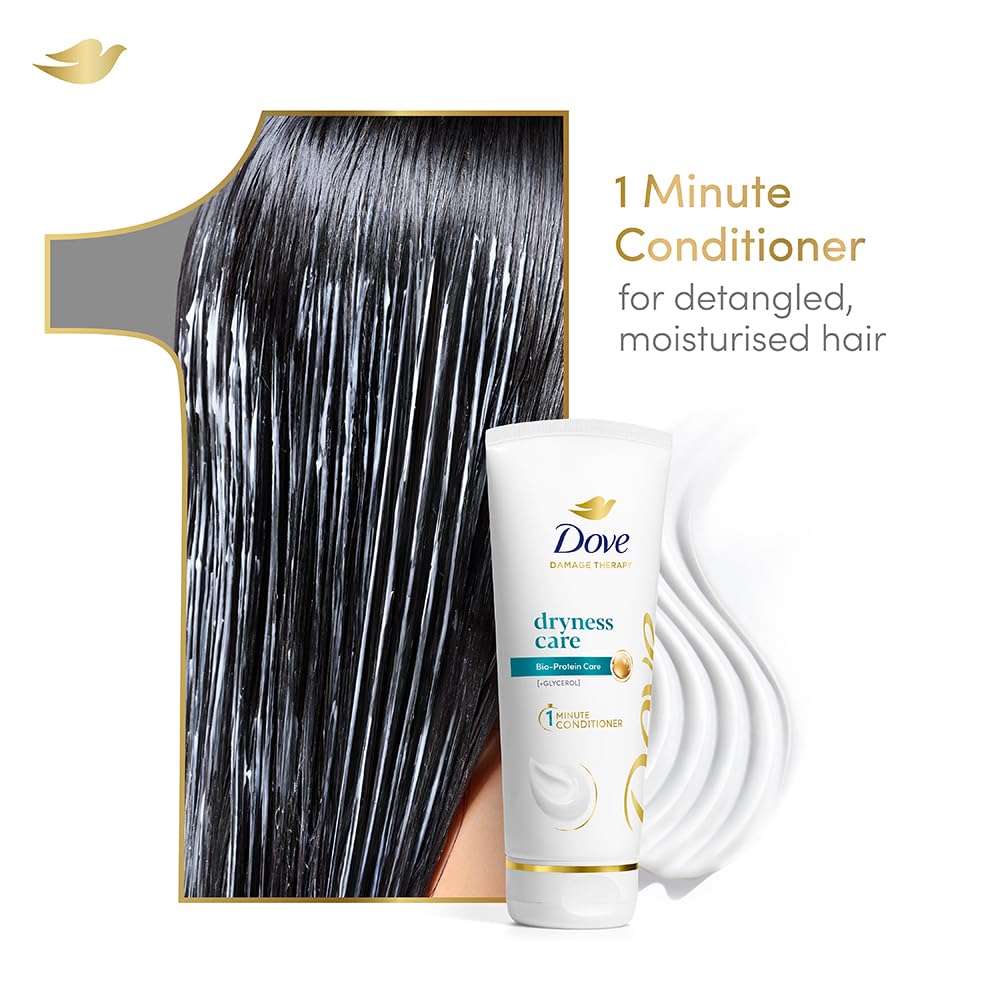 Dove Dryness Care 1-Minute Conditioner with Bio-Protein & Glycerin for Dry, Rough Hair - 72 Hour Hydration for Soft, Smooth, Tangle-Free Hair | 175ml | Perfect for Daily Hair Care & Post-Shower Treatment