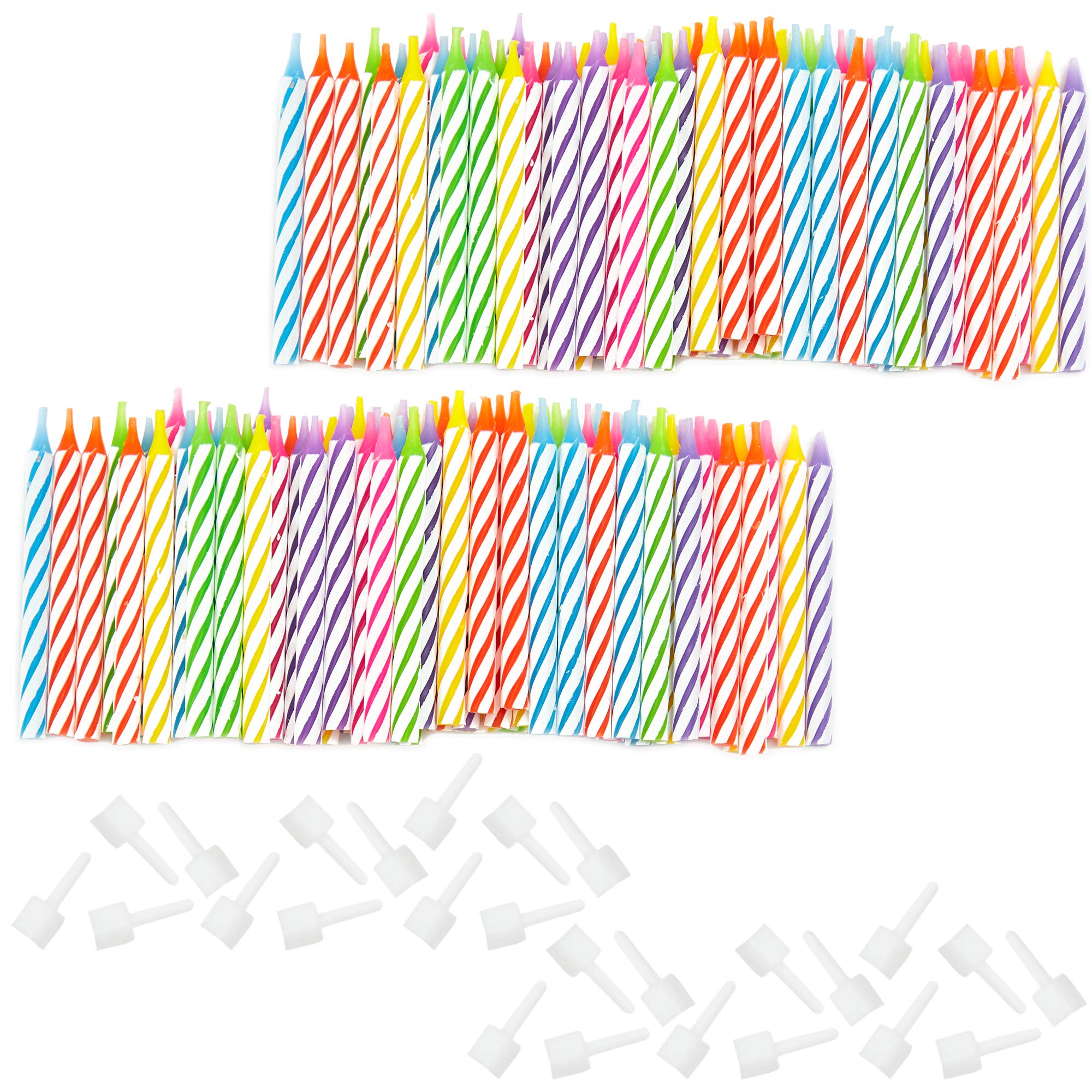154-Piece Rainbow Striped Number Candles 0-9 - Cake Topper Decorations with Holders for Birthday Parties, Weddings & Celebrations - Perfect for DIY Cake Decorating and Festive Events