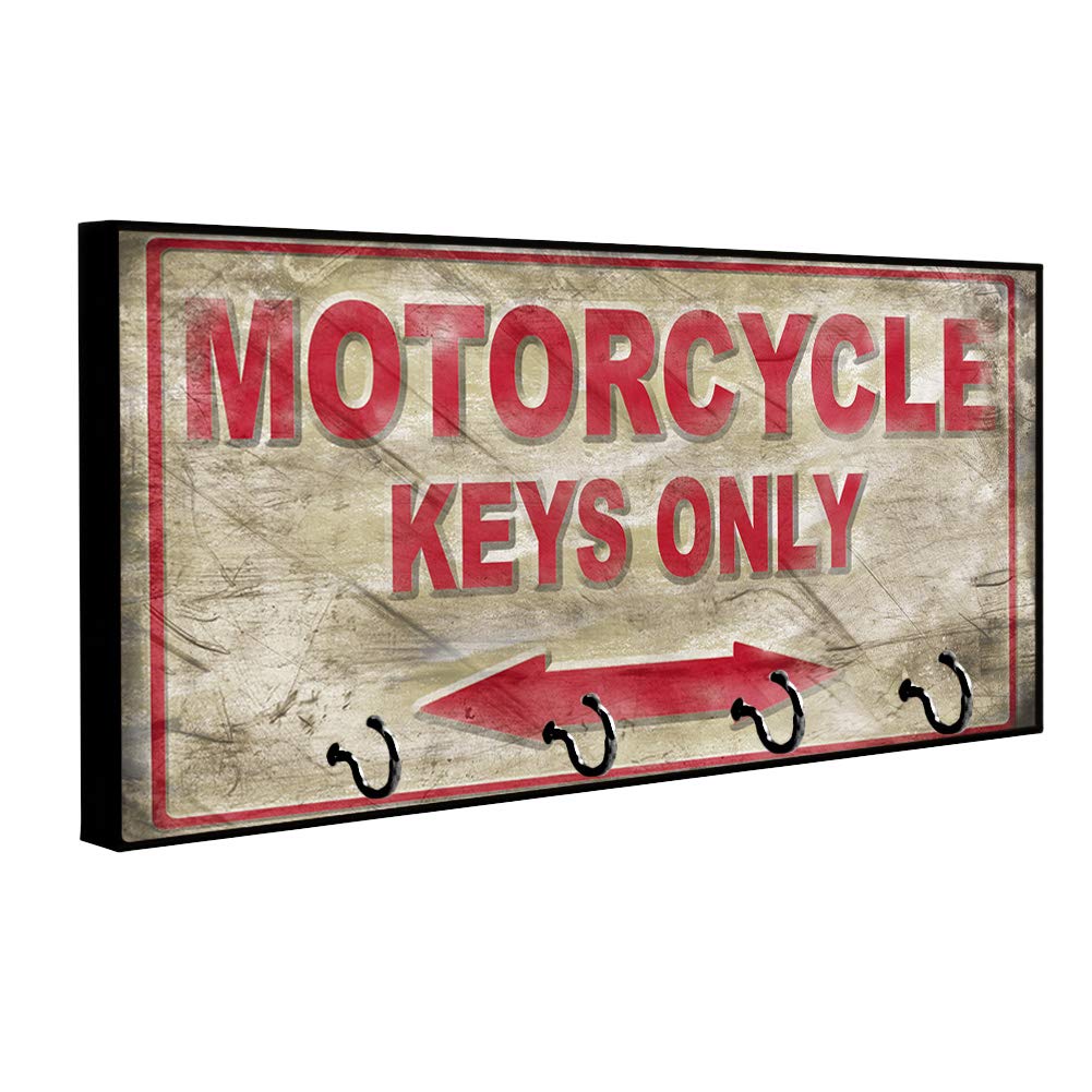 Brotherhood Motorcycle Key Holder - Grunge Red Garage Style Wall Mount Key Organizer Rack for Home, Keys & Rings | Perfect for Motorcycle Enthusiasts & Man Cave Decor