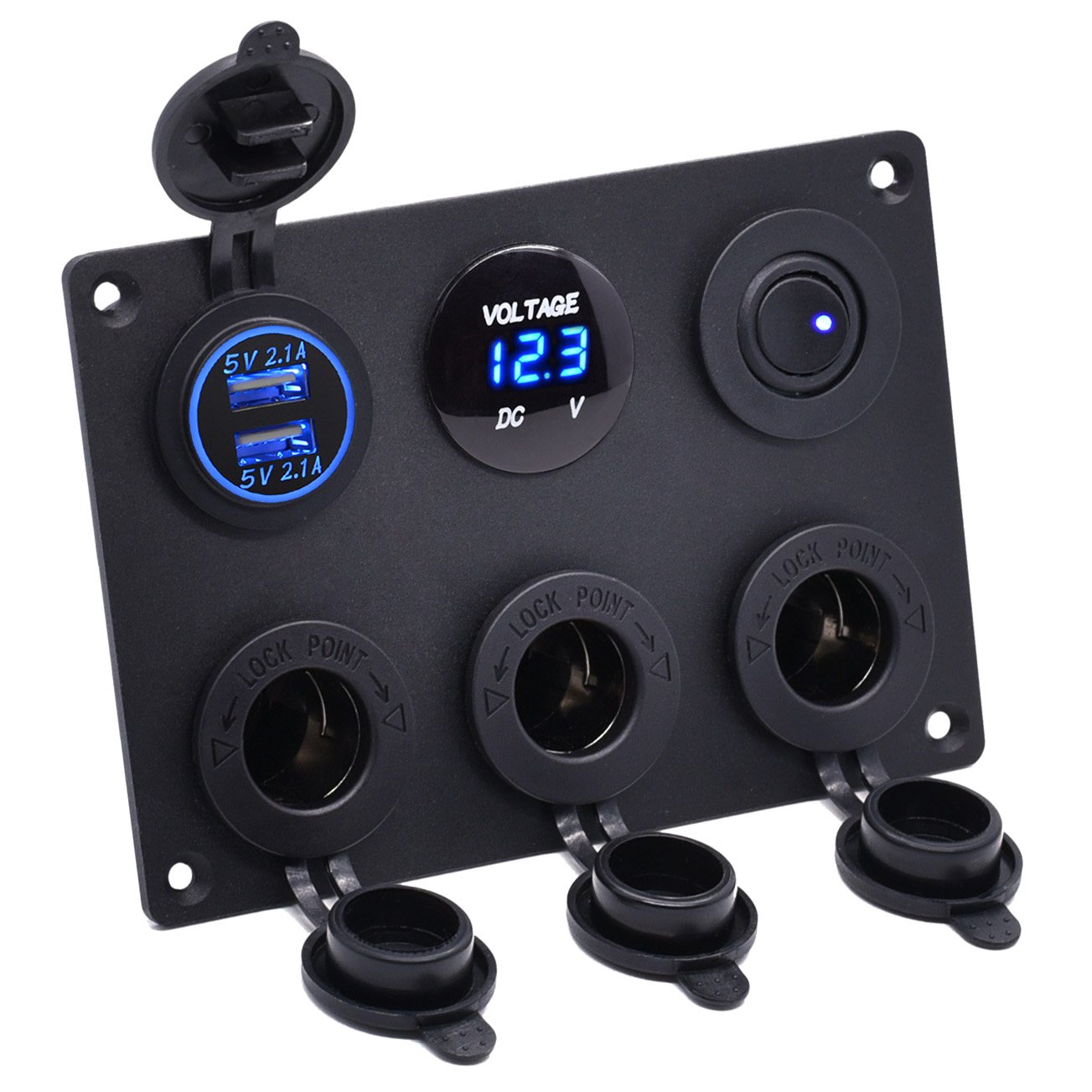 Cllena 12V Cigarette Lighter Socket Panel with 3-Port Splitter, 4.2A Dual USB Charger & LED Voltmeter - On/Off Rocker Switch for Cars, Trucks, RVs, Boats & Marine Vehicles - Perfect for Road Trips, Camping & Powering Multiple Devices On The Go