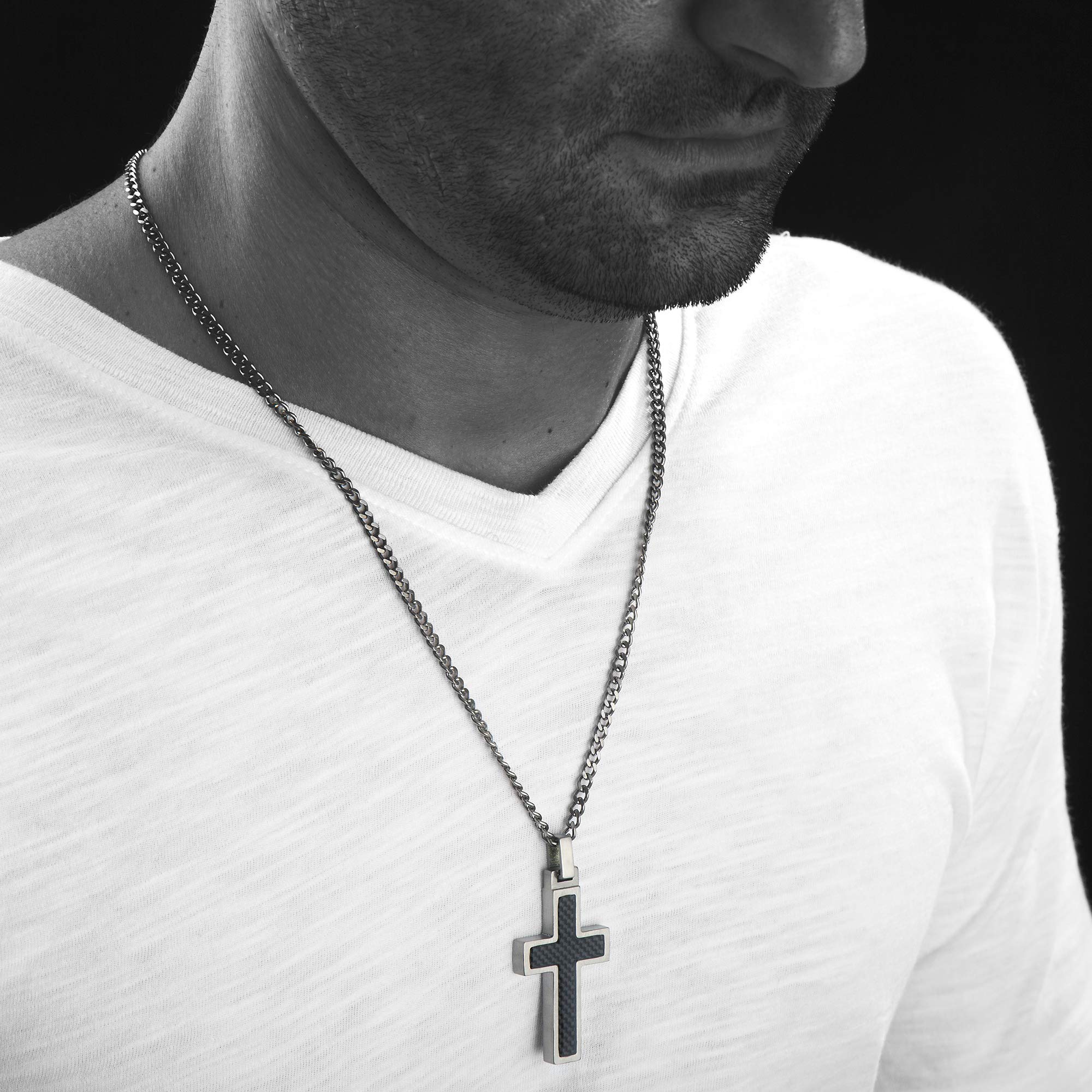 GESTALT Titanium Cross Necklace with Black Carbon Fiber Inlay - Stylish Religious Jewelry for Men & Women - Perfect for Gifts, Weddings, and Everyday Wear