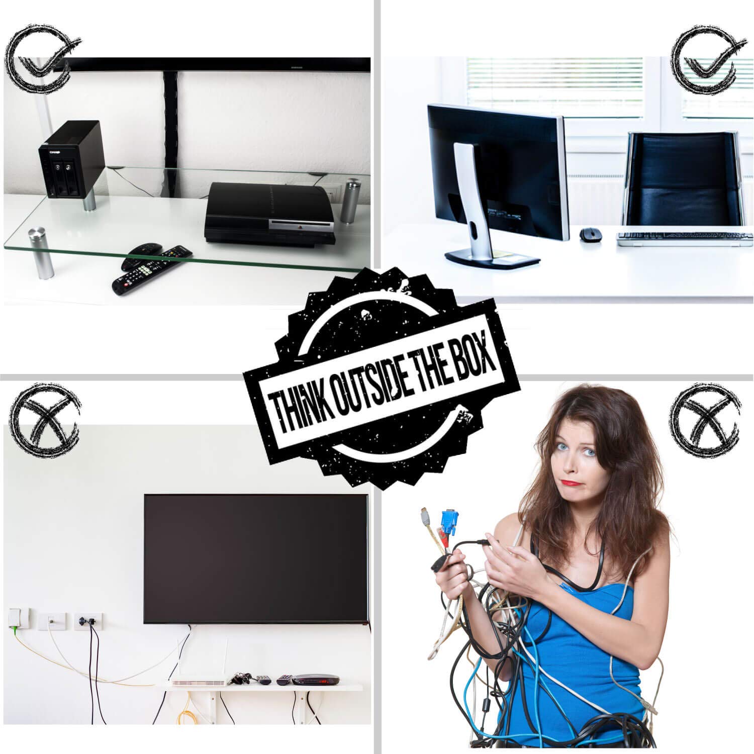 Tokye® Large Cable Management Box - Cord Organizer & Power Strip Hider for Desk, Gaming PC, TV | White & Black Edition | Perfect for Home Office, Entertainment Center & Workspace Organization
