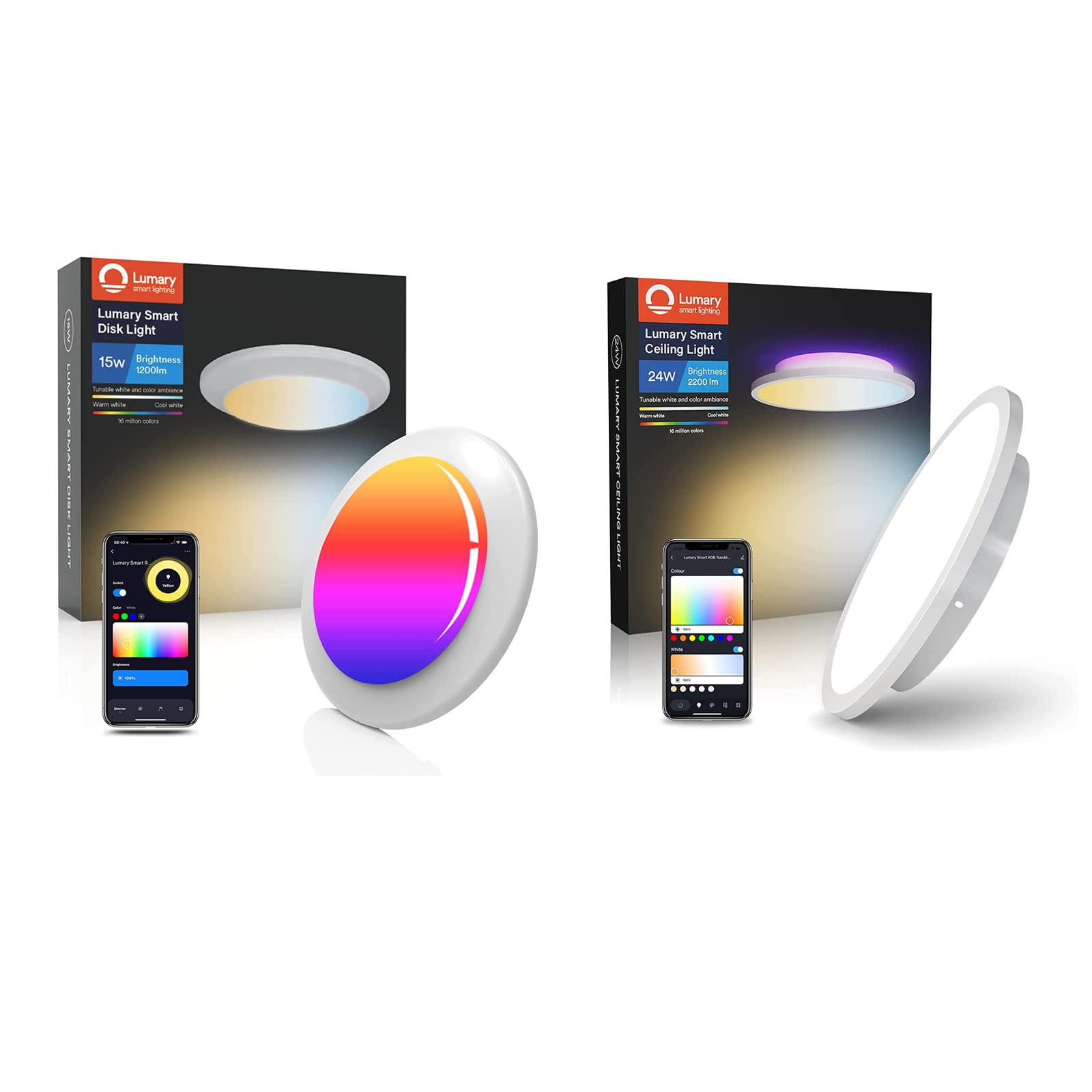 Lumary Smart 5/6/12 Inch LED Flush Mount Ceiling Light - CRI90+ Surface Mount Disk Light, 24W, Dimmable - Perfect for Bedroom, Kitchen, Living Room & Office Lighting