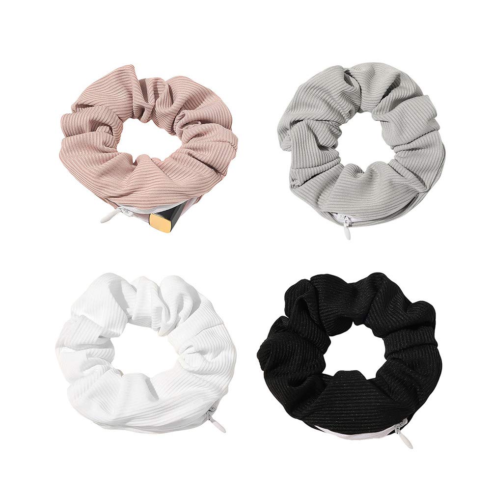 NNGT Pocket Hair Scrunchies - Elastic Hair Ties with Hidden Zipper Pocket for Keys & Small Items - Women Girls Hair Accessories - Perfect for Gym, Travel & Everyday Use