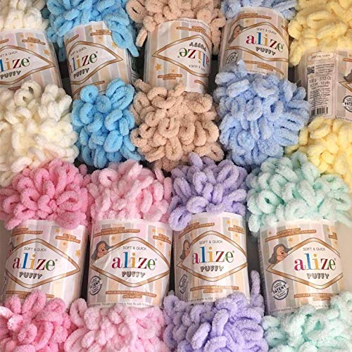 Alize Puffy Finger Loop Yarn - Soft Micropolyester Chenille Chunky Knitting Yarn for Handmade Blankets (No Needles Required) - Pre-Looped for Fast & Easy Knitting - Beginner Friendly Craft Yarn - 1 Skein (100g/31yd) - Baby Pink - Perfect for DIY Blankets, Scarves & Home Decor Projects