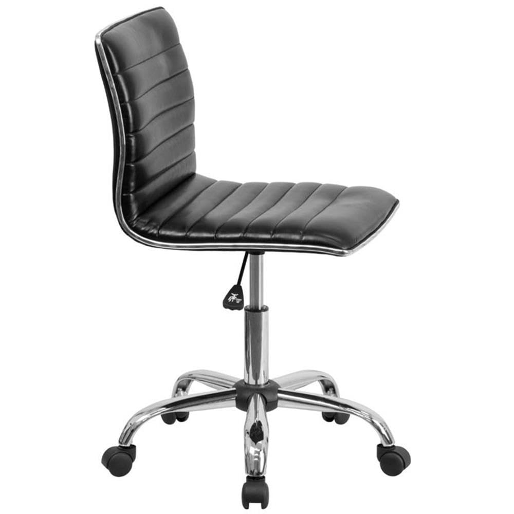 UrbanPro Mid Century Ribbed Faux Leather Office Chair - Black Modern Executive Desk Chair for Home & Office Workspace | Ergonomic Support for Long Hours