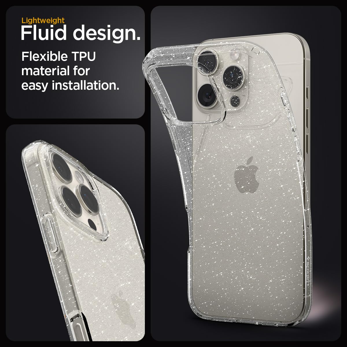 Spigen Liquid Crystal Glitter Case for iPhone 16 Pro - Crystal Quartz | Slim Protective Cover with Sparkle Design | Perfect for Everyday Use, Travel & Special Occasions