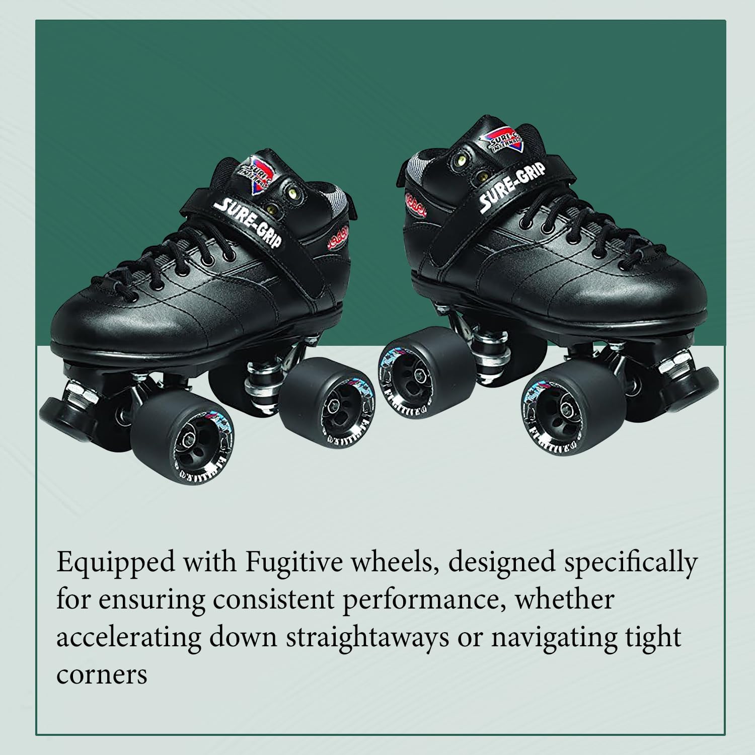 Sure-Grip Rebel Derby Roller Skates for Men & Women - 62mm Polyurethane Wheels for Smooth Ride - Super X Plate for Extended Support - Indoor & Outdoor Skating - Beginner Friendly Roller Skates - Perfect for Rink, Park, Street Skating and Derby Training