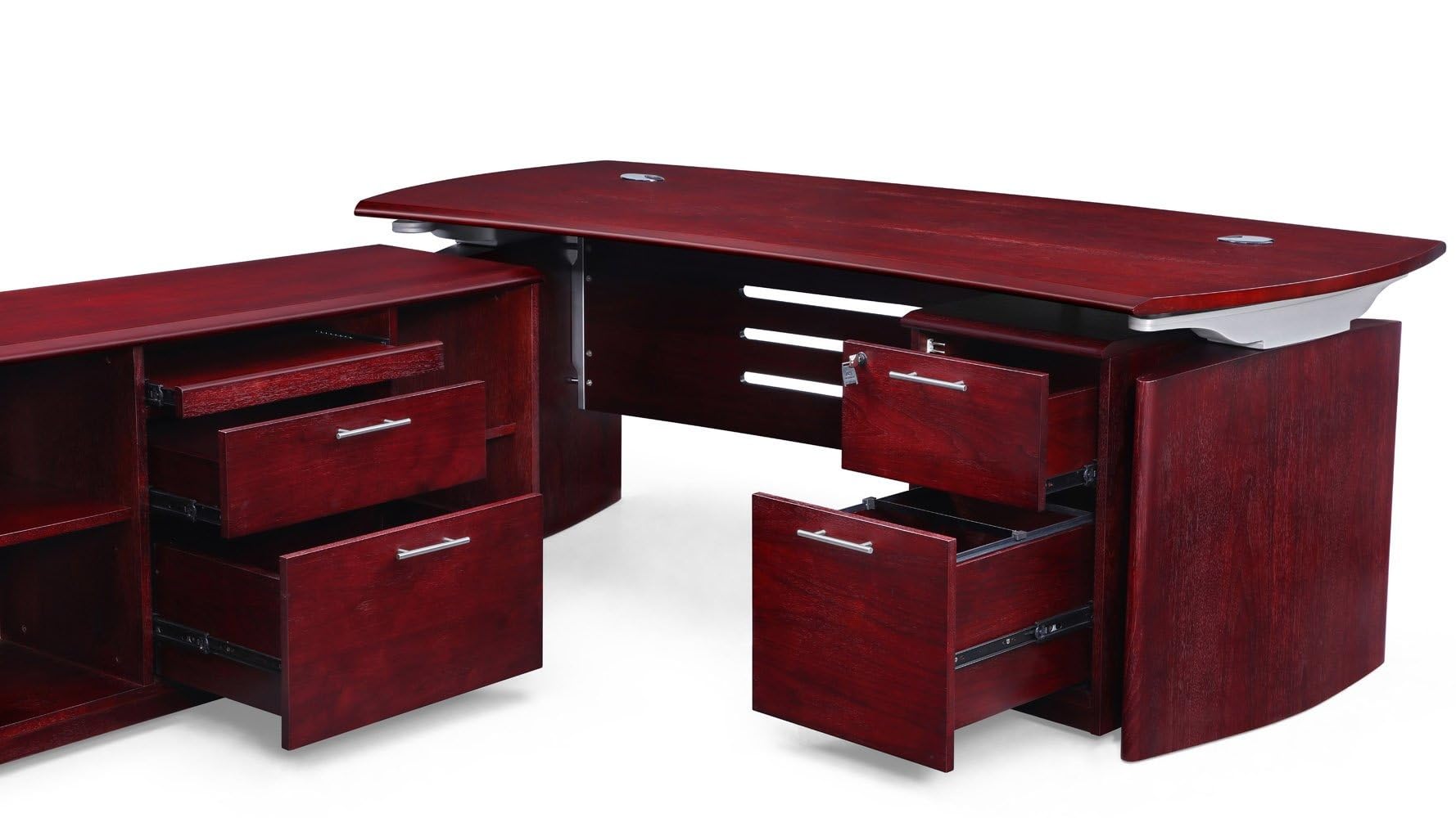 ZURI Modern 79 Inch Mahogany Harrison Desk with Mobile Pedestal and Return - Stylish Home Office Furniture for Professionals & Remote Workers