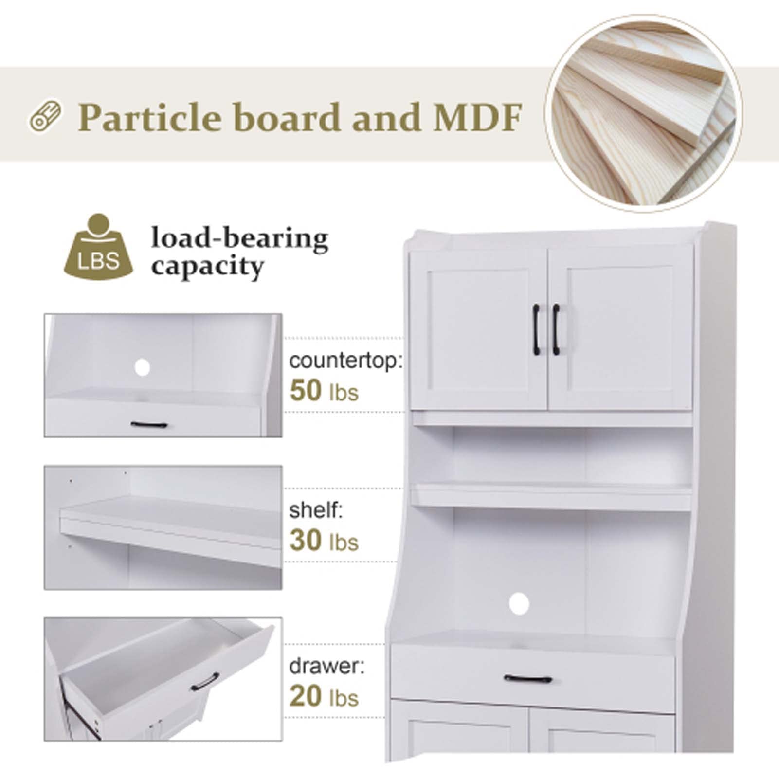 White Kitchen Pantry Storage Cabinet with Adjustable Shelves & Doors - Organize Spices, Dishes & Dry Food - Perfect for Kitchen, Living Room & Dining Room Storage