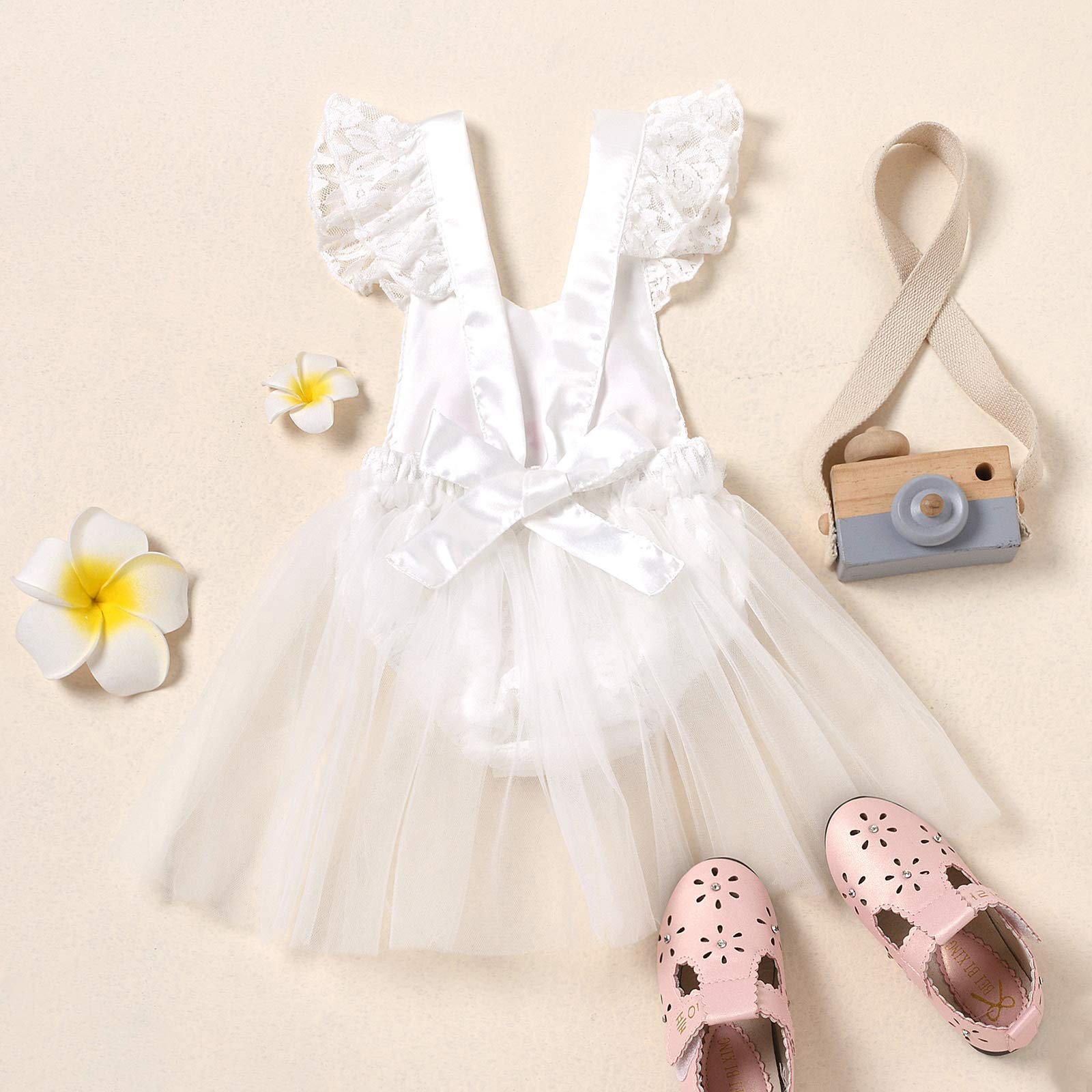 Baby Girl 1st Birthday Outfit - Lace Sleeve Ruffle Romper Dress with Floral Embroidery & Backless Tutu Skirt | First Birthday Photo Shoot, Party Dress, Special Occasion Outfit