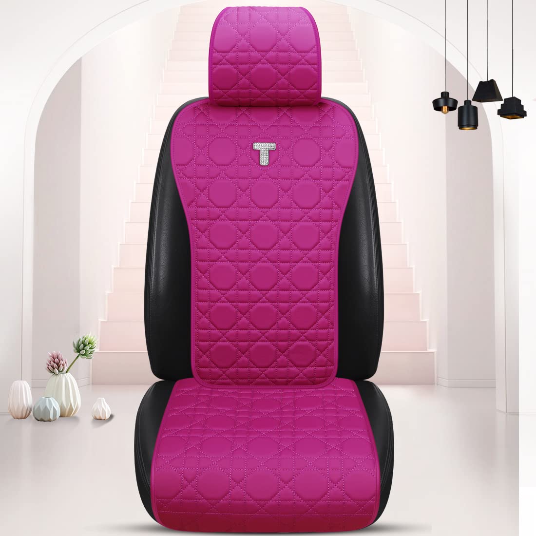 Luxury Rose Pink Leather Car Seat Covers - Universal Fit for Cars, Trucks & SUVs (11-Piece Set) | Premium Protection & Stylish Upgrade for Daily Commute & Road Trips