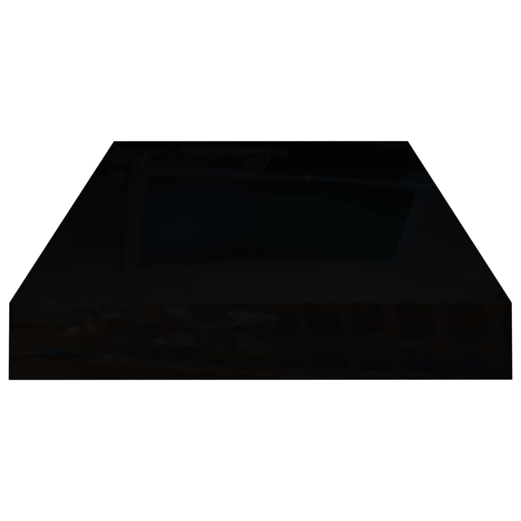 Floating Wall Shelves Set of 4 - Modern High Gloss Black MDF Shelves 19.7