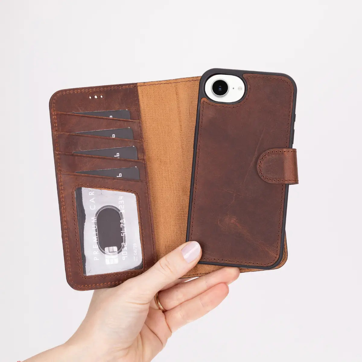 Vintage Brown Leather Wallet Case for iPhone 16 - Slim RFID Blocking Phone Cover with Card Slots | Perfect for Everyday Use, Travel & Business Professionals