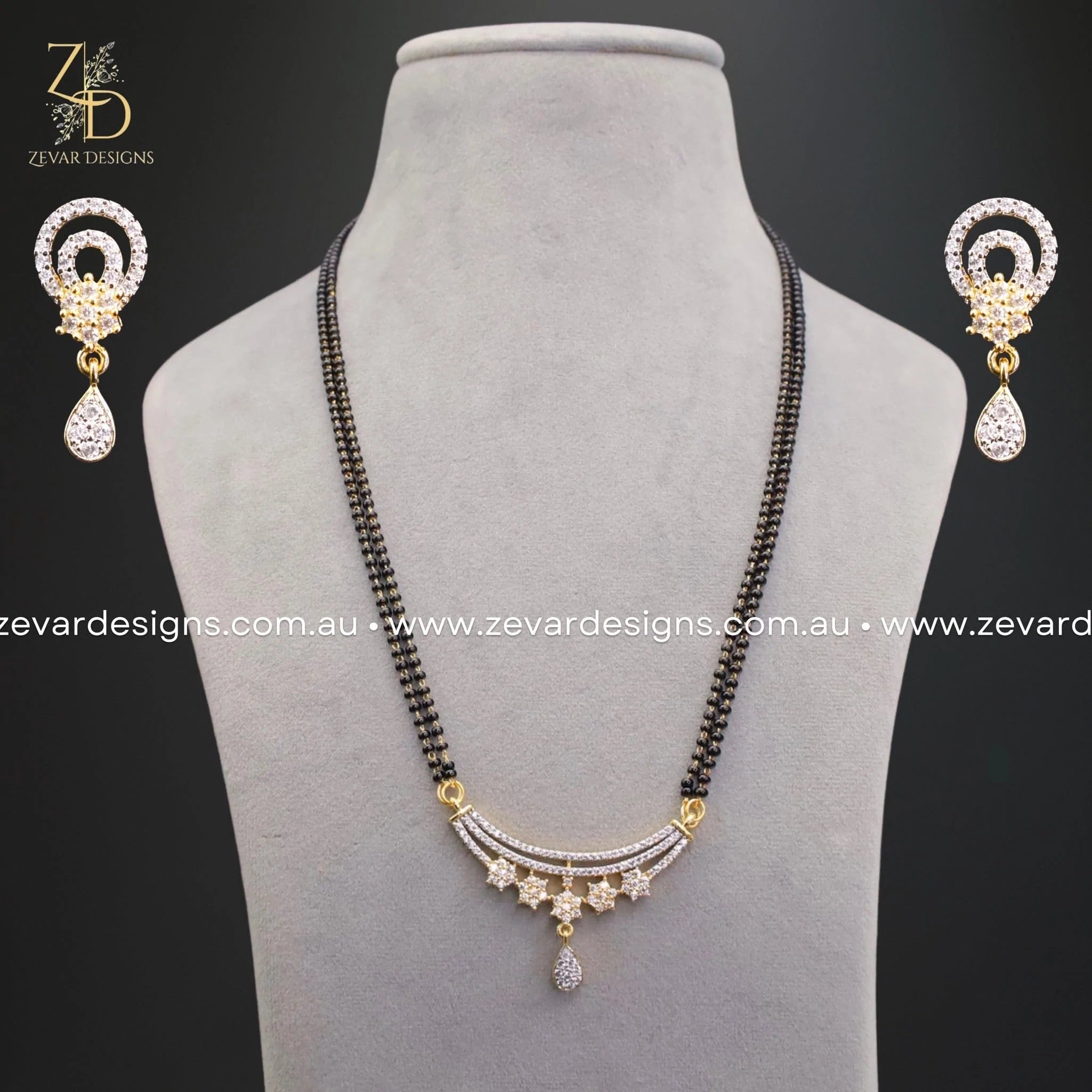 Zircon Mangalsutra and Earrings Set - Dual Polish Gold-Plated Jewelry for Women | Perfect for Weddings, Parties & Special Occasions