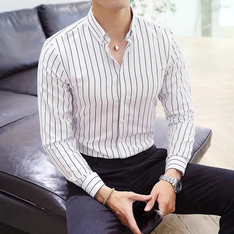 Premium Men's Striped Dress Shirt for Business & Formal Occasions - Office Wear, Weddings & Special Events